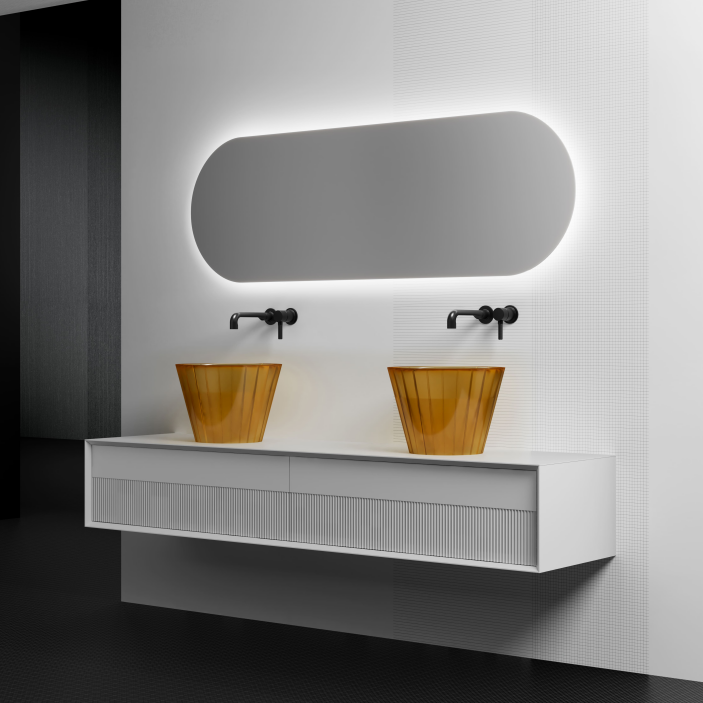 MonBlariSWINGSeriesMatteWhite_AmberYellowBathroomCabinetSetDiagonalViewPanorama-Scenario