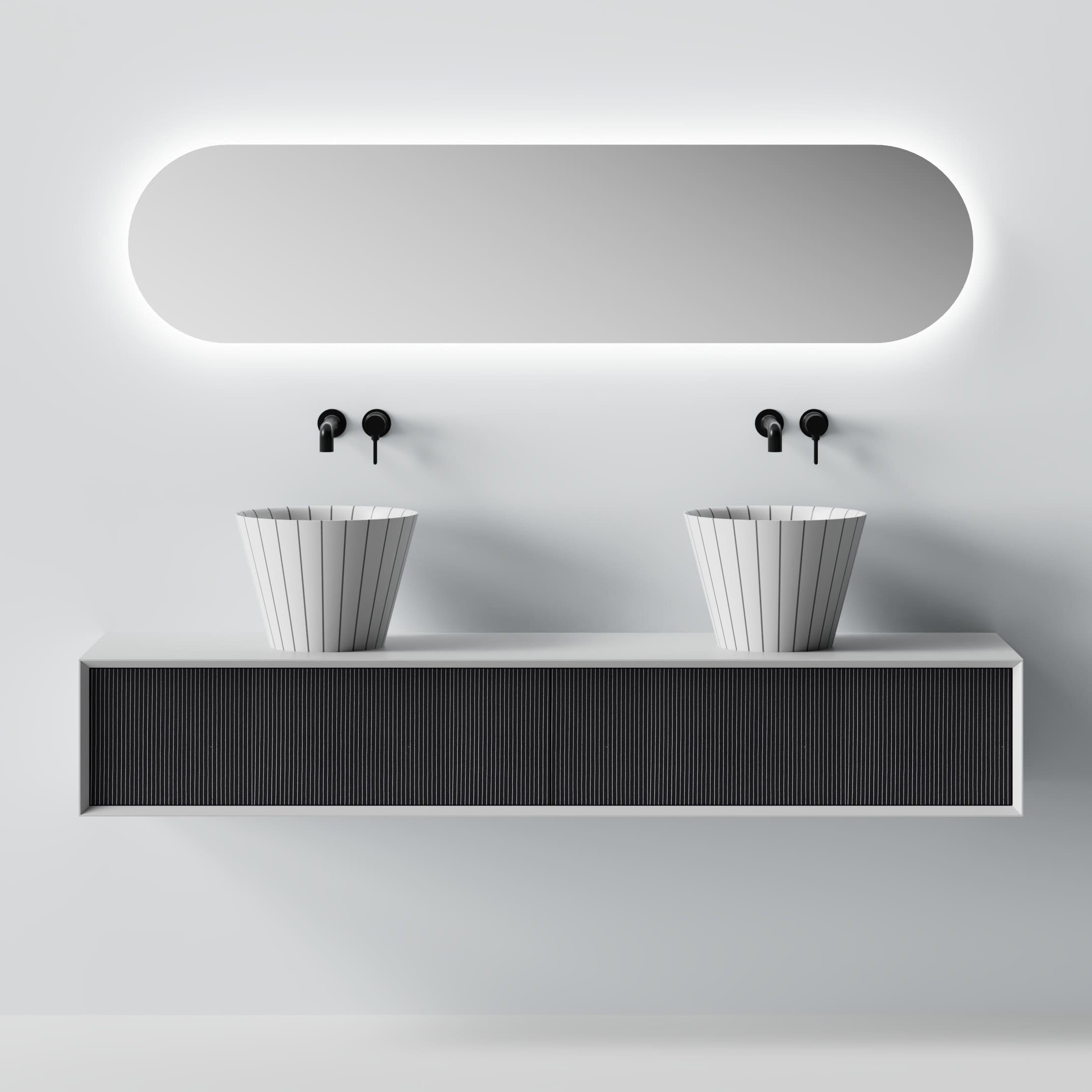 MonBlariSWINGSeriesMatteWhite_MoonstoneGreyBathroomCabinetSetFrontViewPanorama