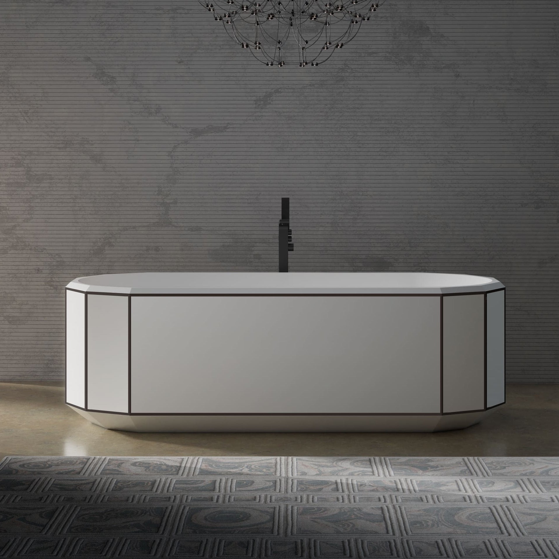 MonBlari BERYL Series Bath With Black Rim Front View Panorama-1700x750x550mm-Scenario Main image