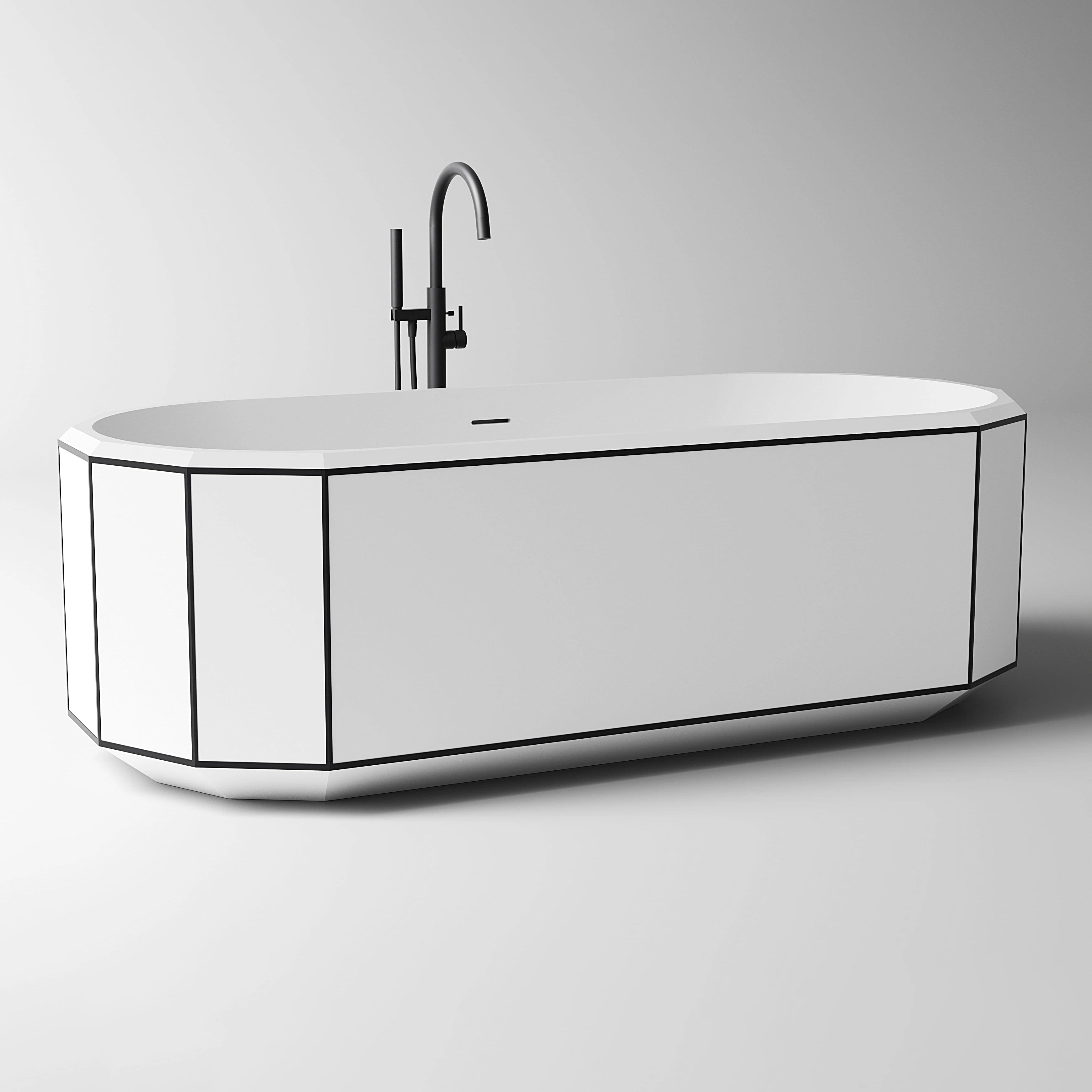 MonBlari BERYL Series Bath with Black Rim Diagonal View Panorama-1700x750x550mm