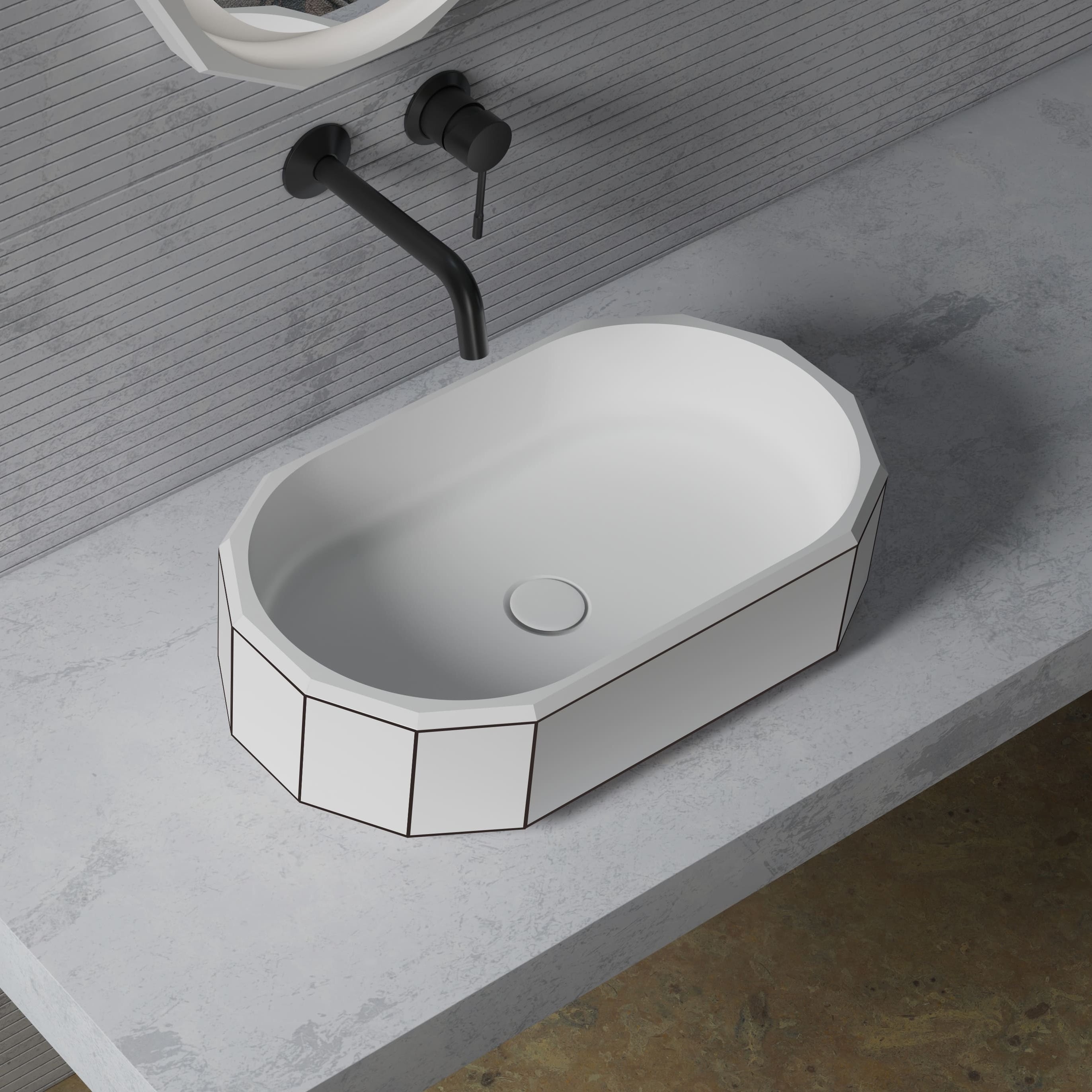 MonBlari BERYL Series Countertop Basin with Black Rim Diagonal Top View Panorama-600x350x160mm-Scenario Main image
