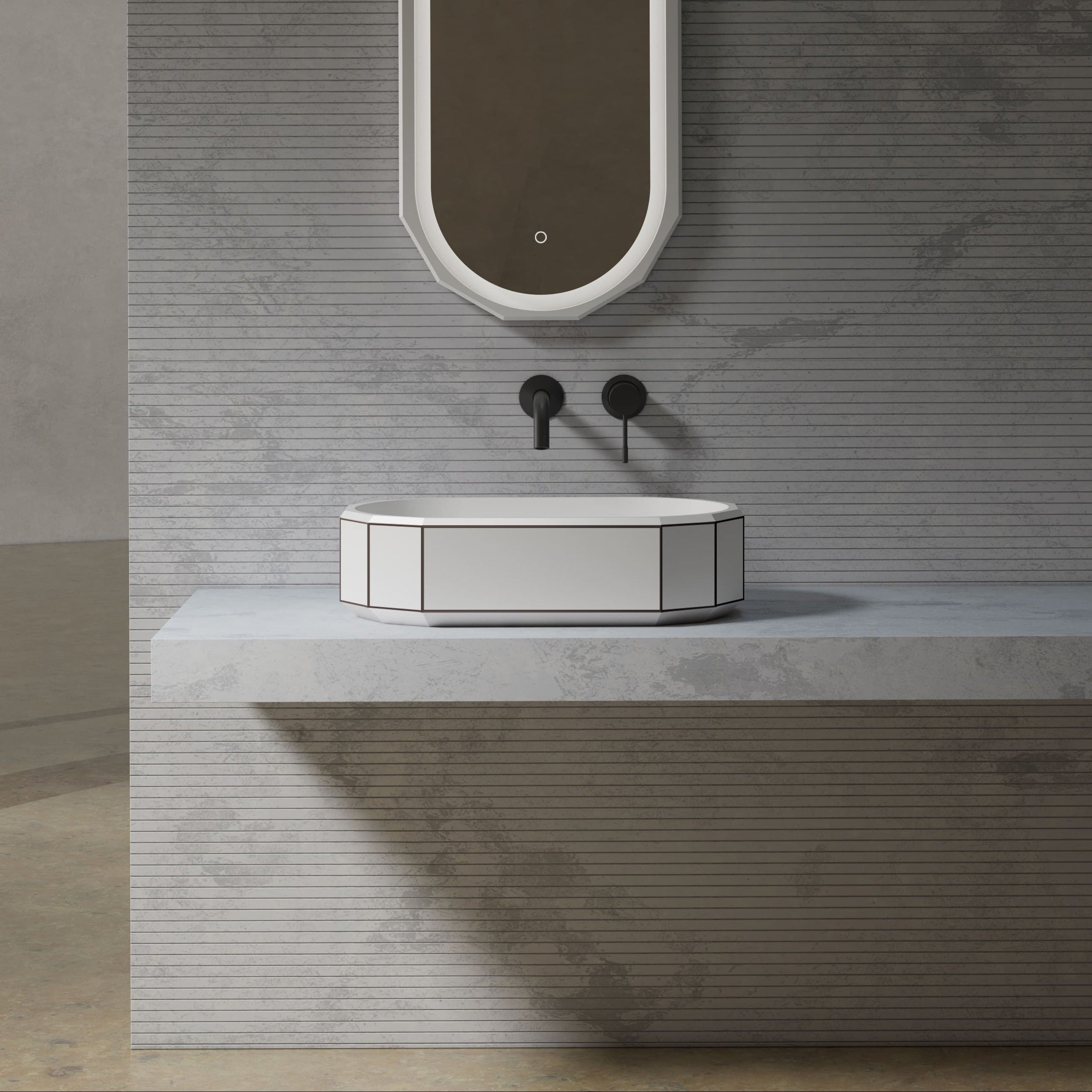 MonBlari BERYL Series Countertop Basin with Black Rim Front View Panorama-600x350x160mm－Scenario Main image