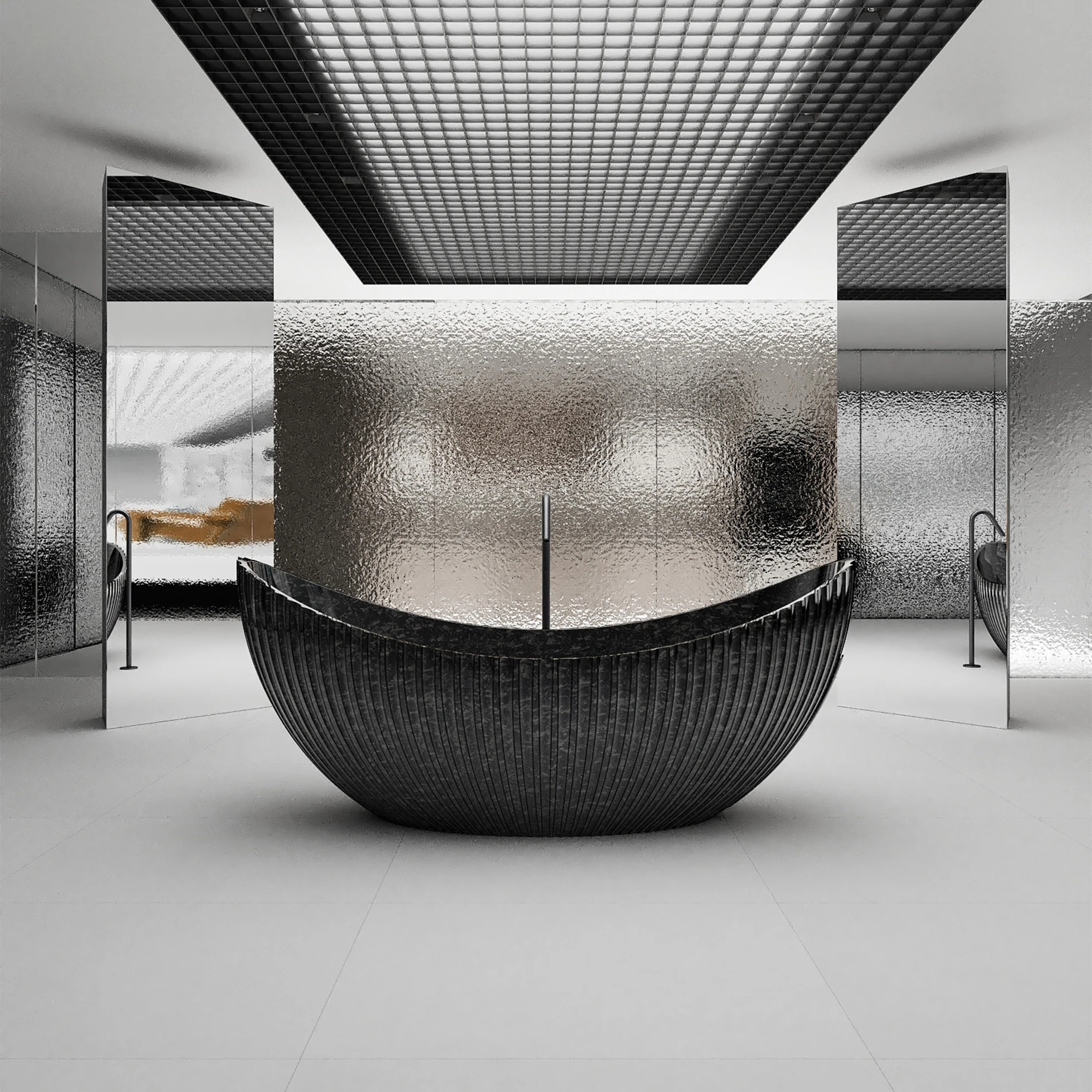 MonBlari Boat-Shaped 99918 Carbon Fiber Bath Front View Main image