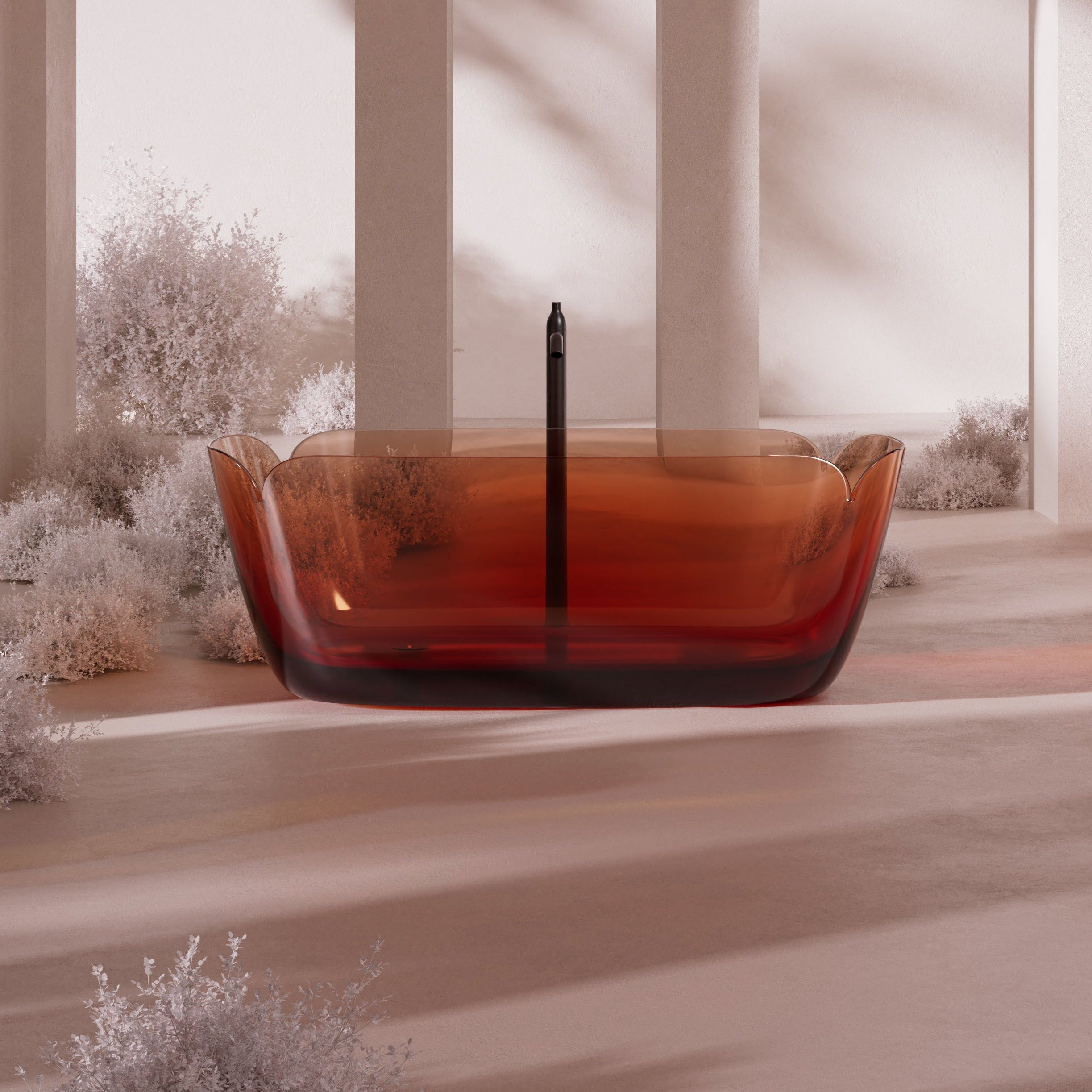 MonBlari FLOWER Series Bath Front View Panorama-Wine Amber-Scenario Main image