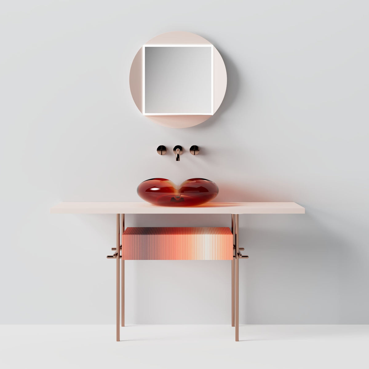 MonBlari FLOWER Series Bathroom Cabinet-White Table-Front View
