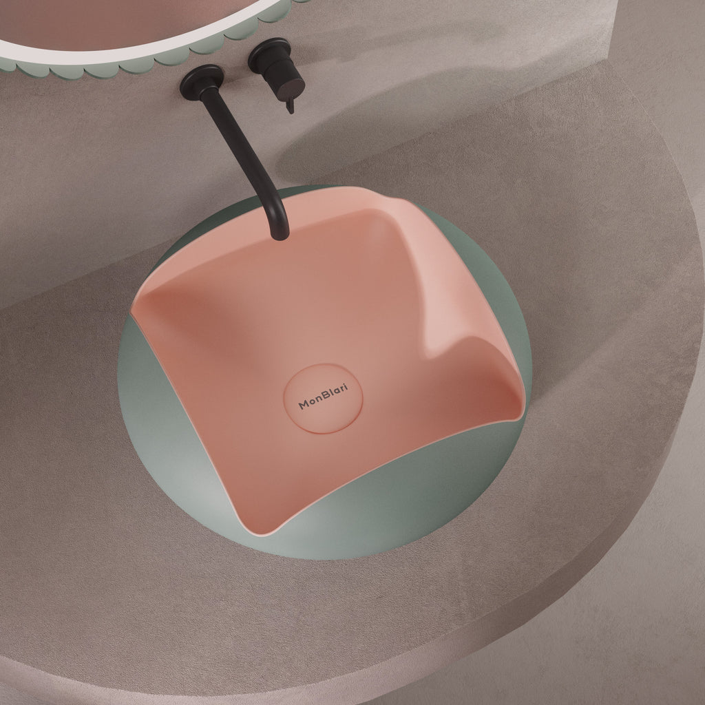 MonBlari FLOWER Series Green Bathroom Basin Diagonal Top View Panorama-450x450x190mm-Scenario