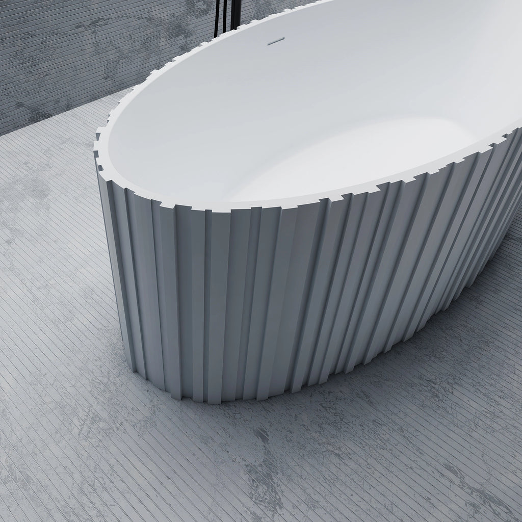MR88857 Fluted Long Oval Freestanding Bath Left Side Top View Close-up