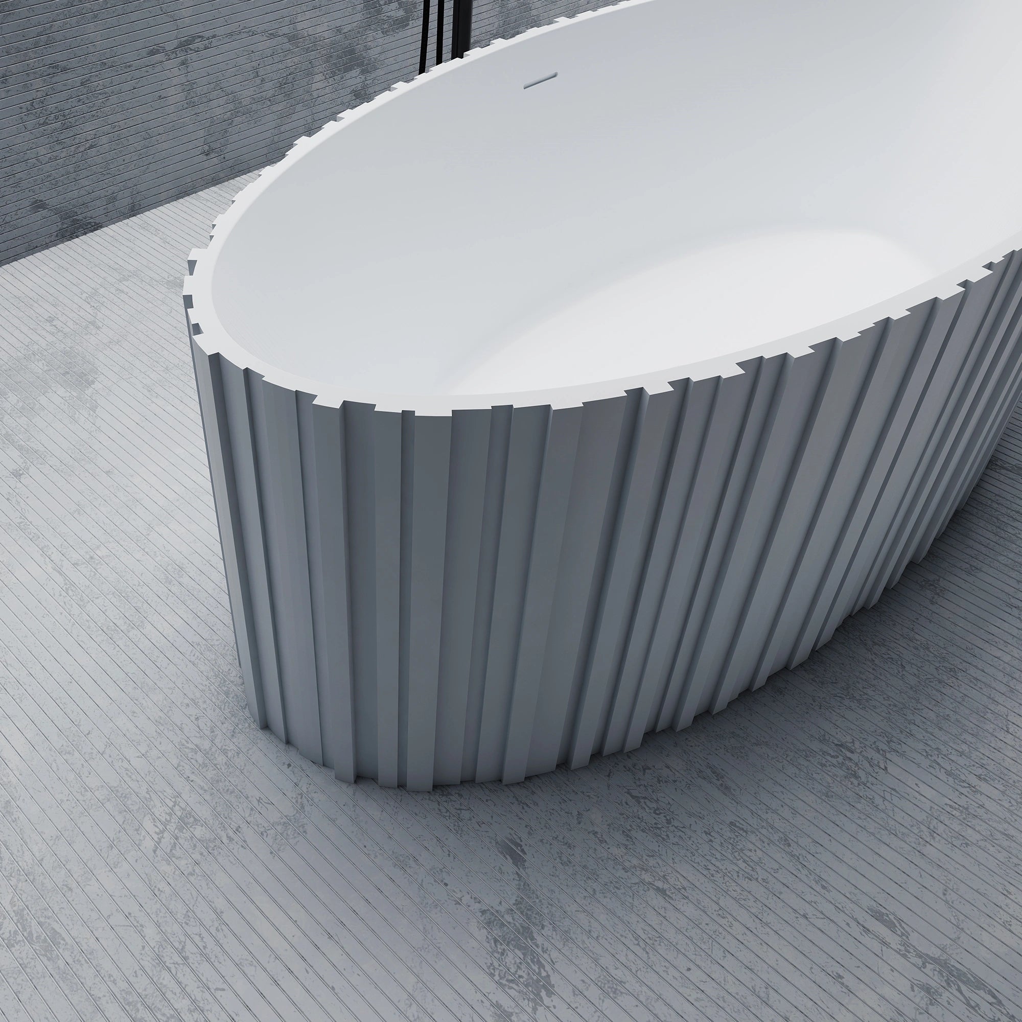 MR88857 Fluted Long Oval Freestanding Bath Left Side Top View Close-up