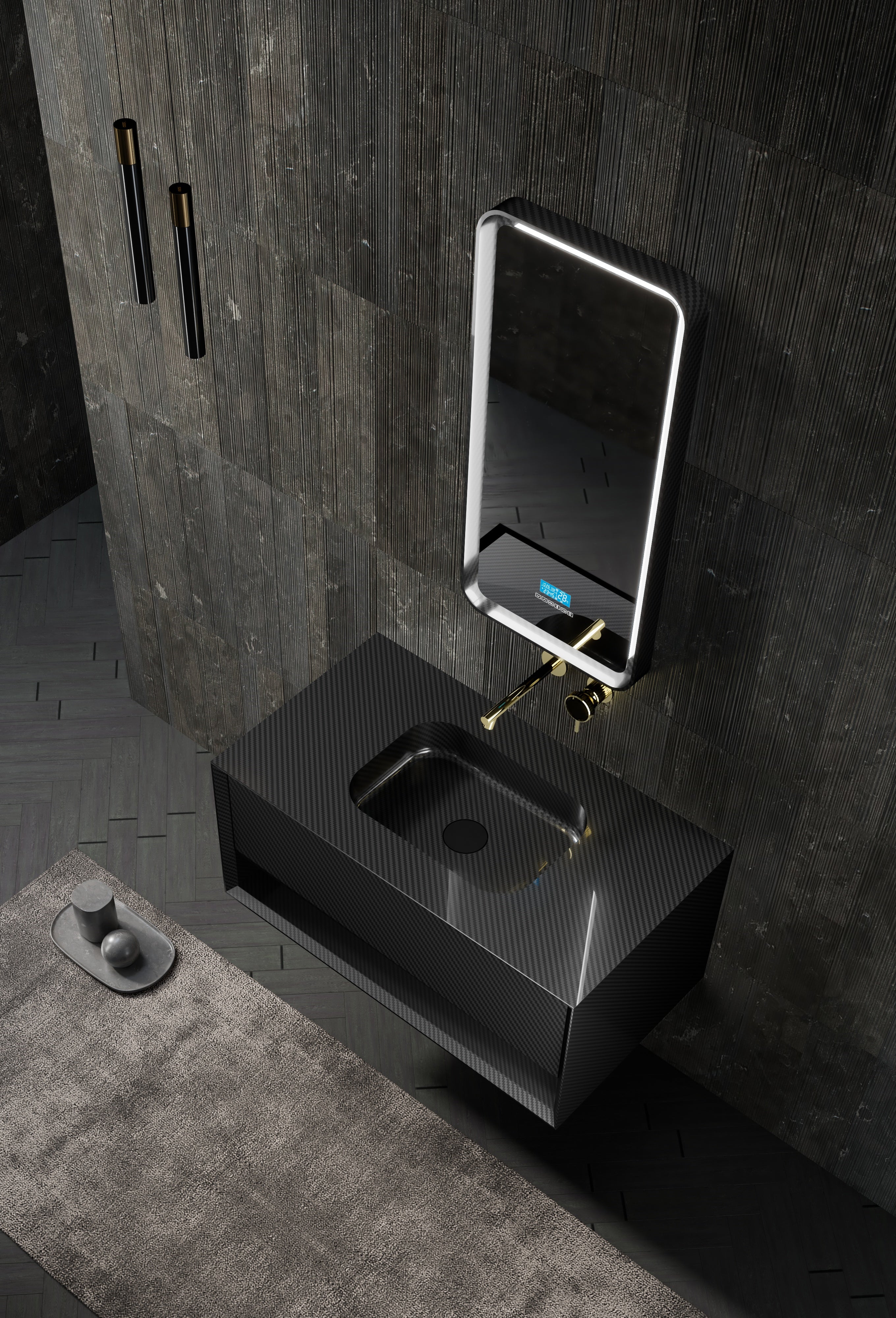 MonBlari MC-V9960 carbon fiber vanity units with mirror-39-4-inch side top view close-up