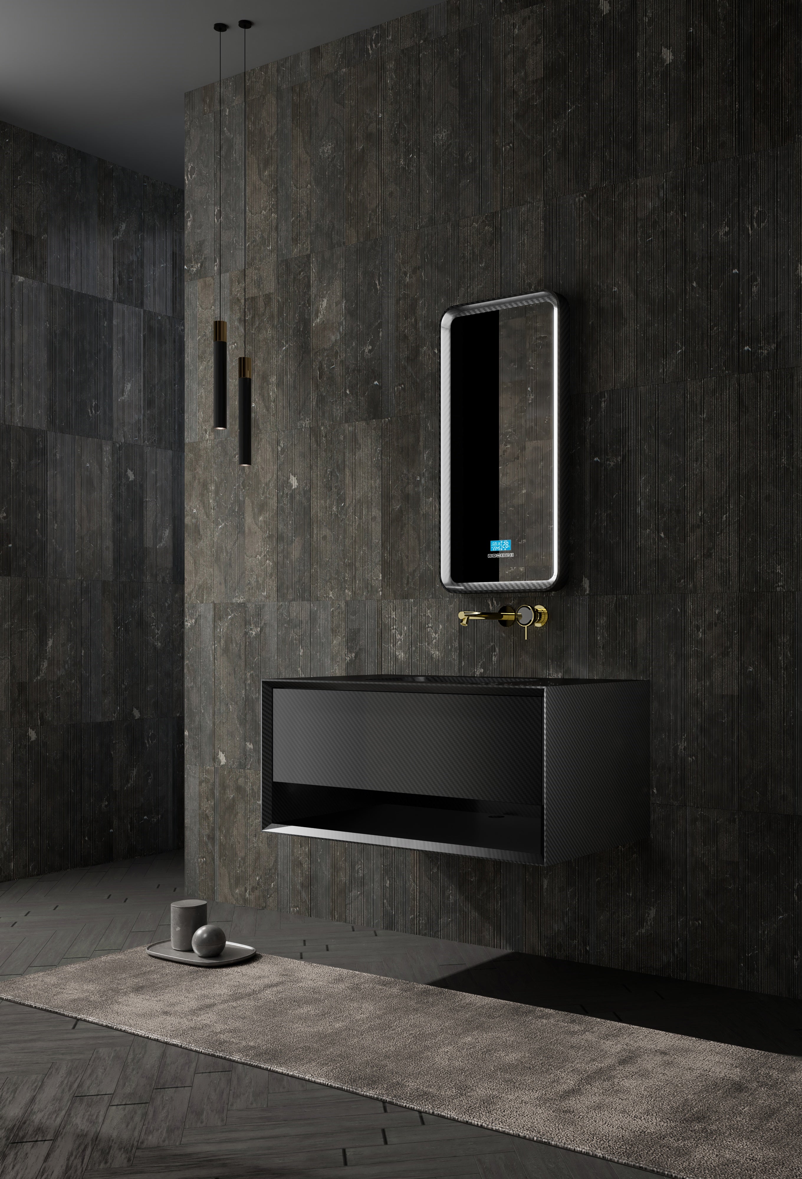 MonBlari MC-V9960 carbon fiber vanity units with mirror-39-4-inch side view