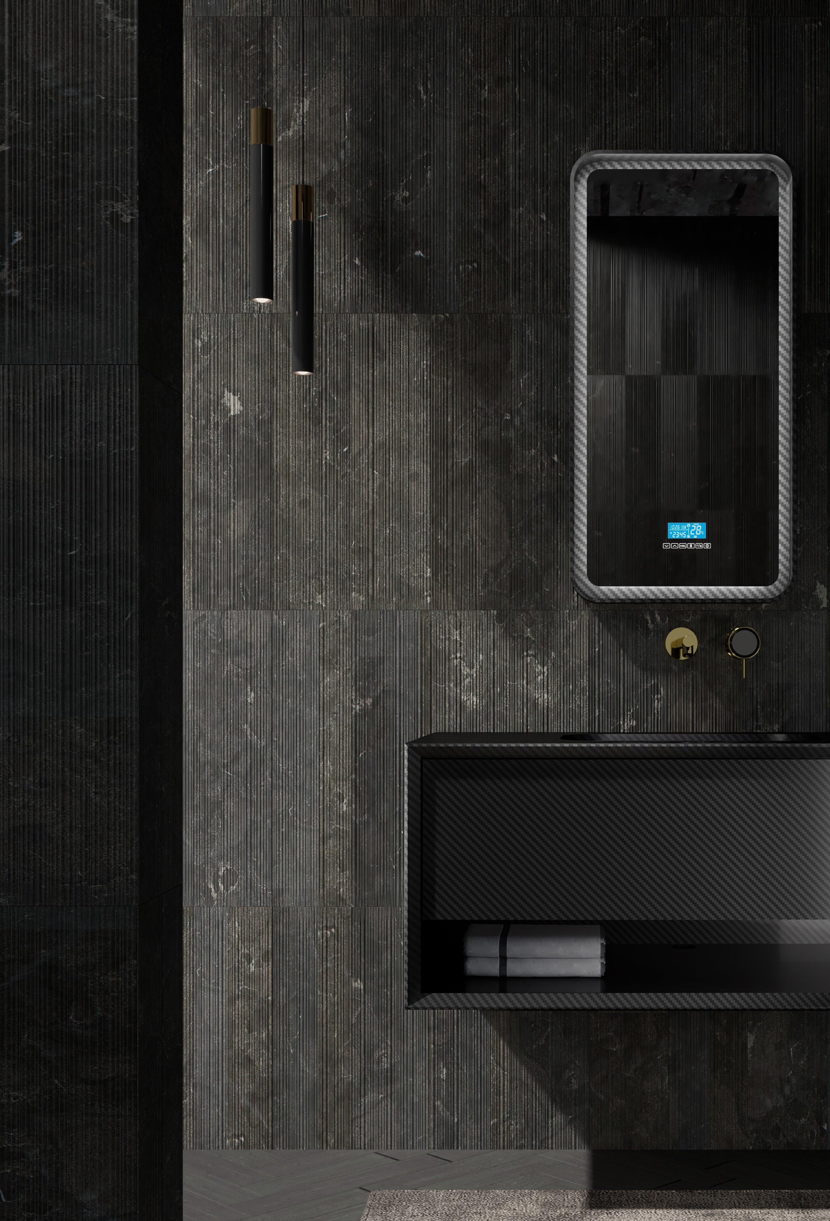 MonBlari MC-V9960 carbon fiber vanity units with mirror-800mm side view close-up