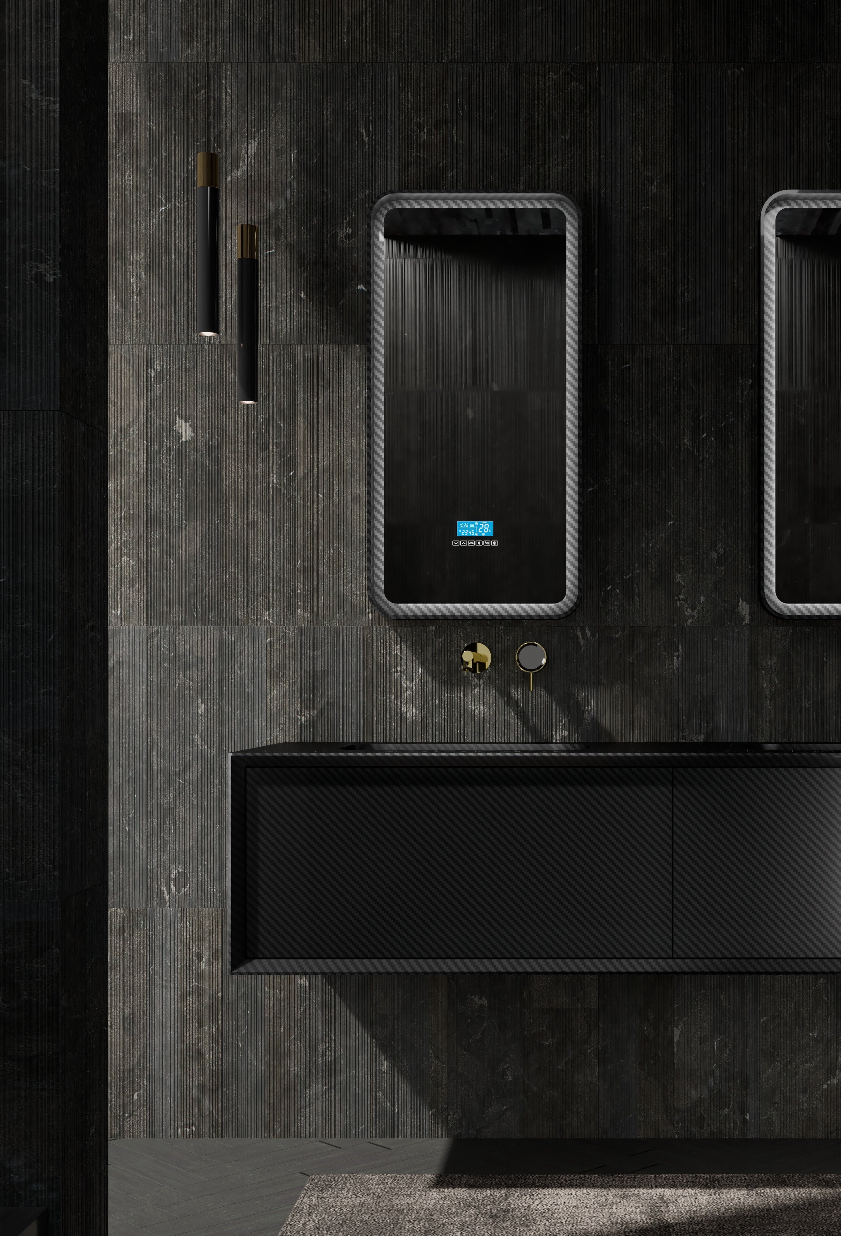 MonBlari MC-V9962 carbon fiber vanity units with mirror-1200mm front view close-up