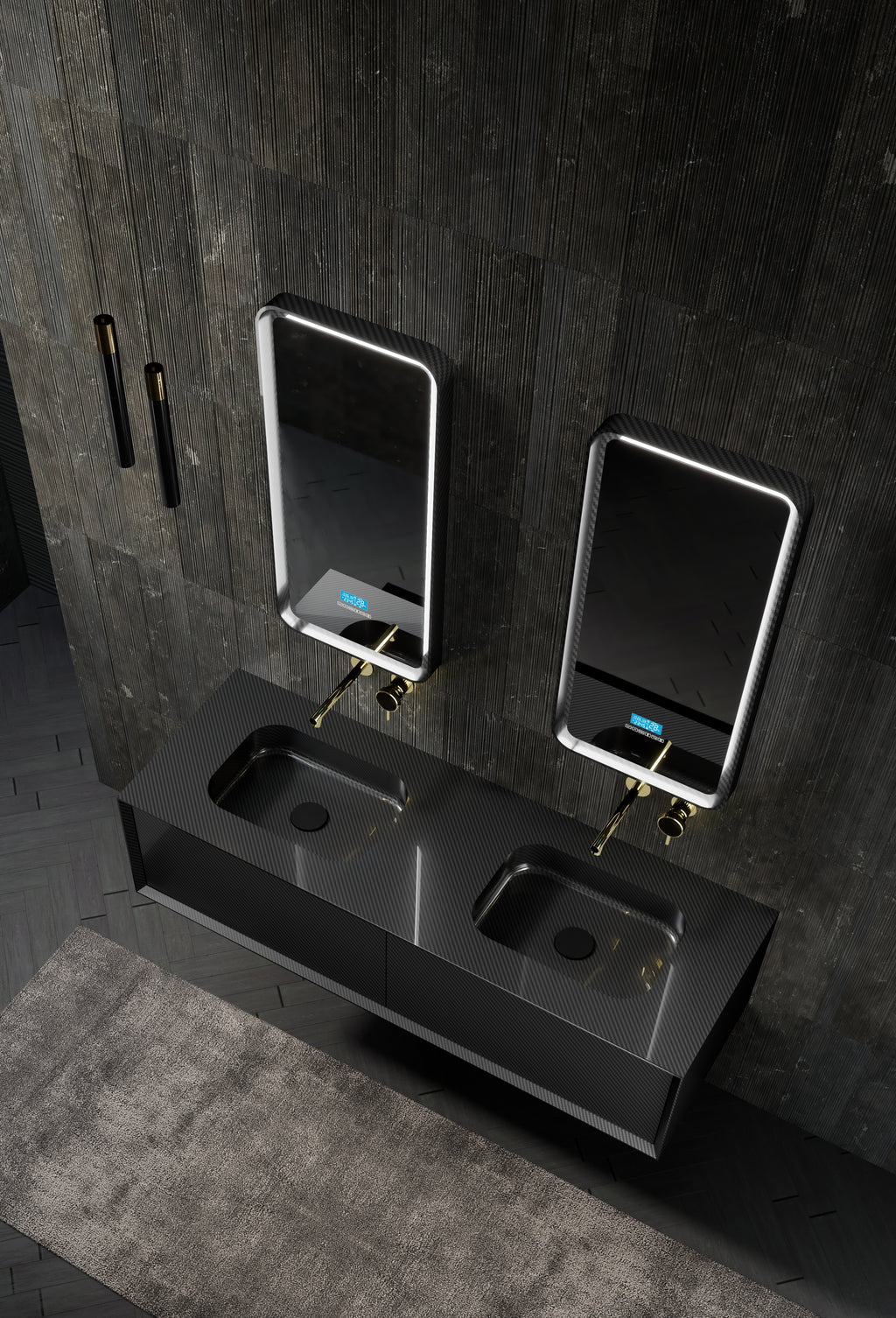 MonBlari MC-V9962 carbon fiber vanity units with mirror-1600mm side top view
