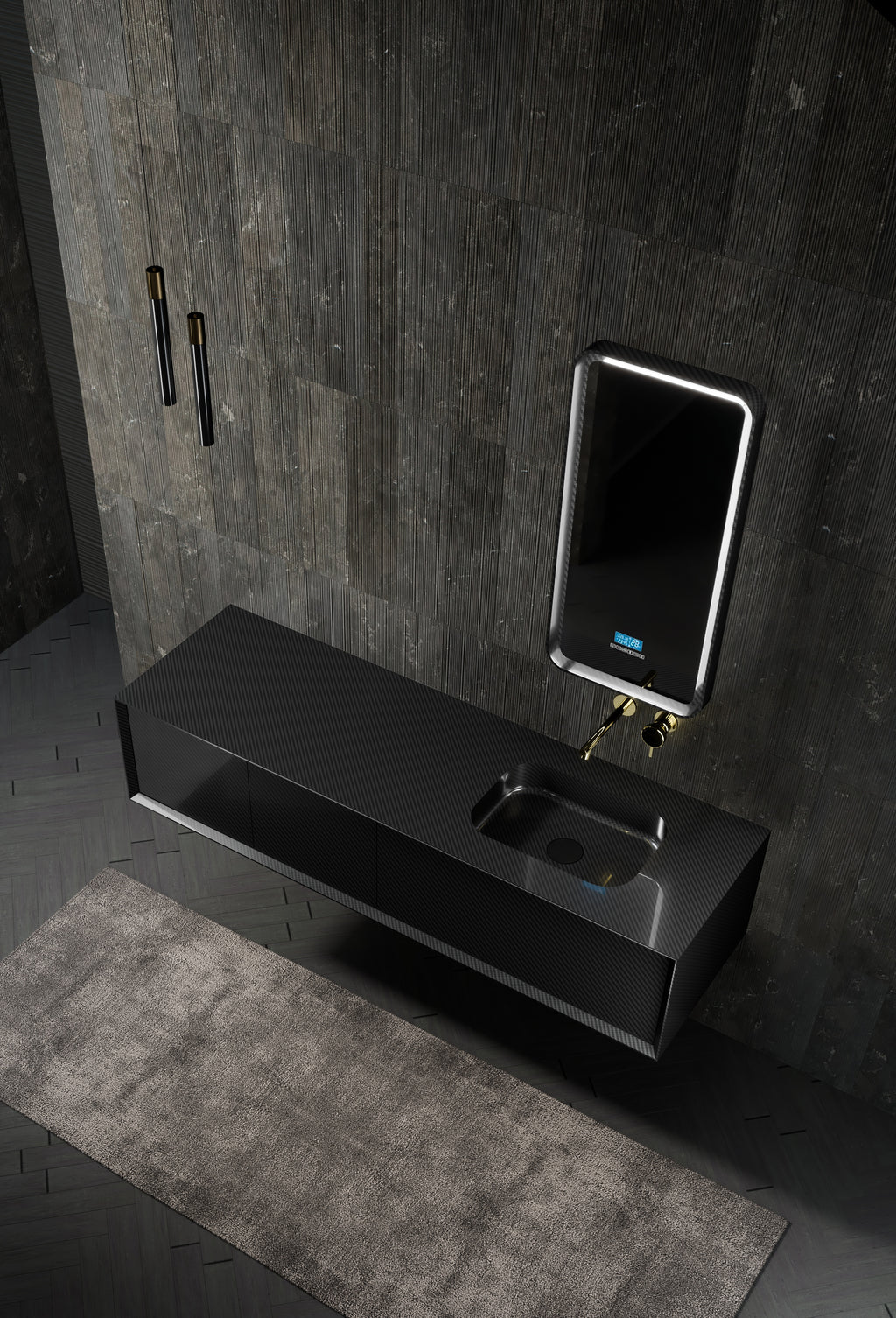 MonBlari MC-V9966 carbon fiber vanity unit with mirror-1600mm side top view