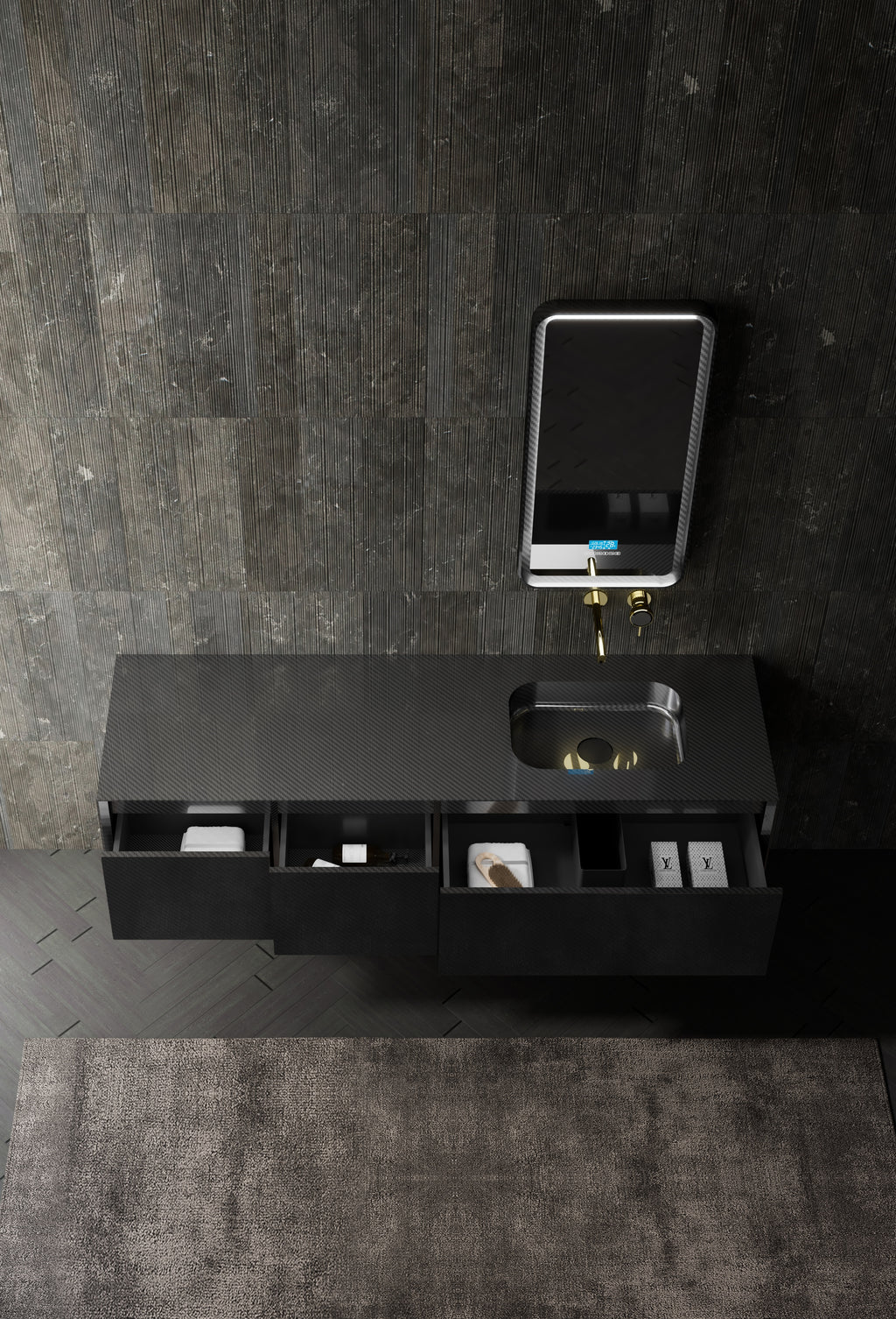 MonBlari MC-V9966 carbon fiber vanity unit with mirror-1600mm top view