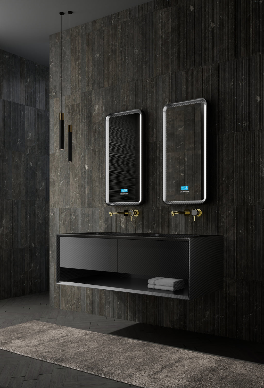 MonBlari MC-V9970 carbon fiber vanity unit with mirror-1400mm diagonal view
