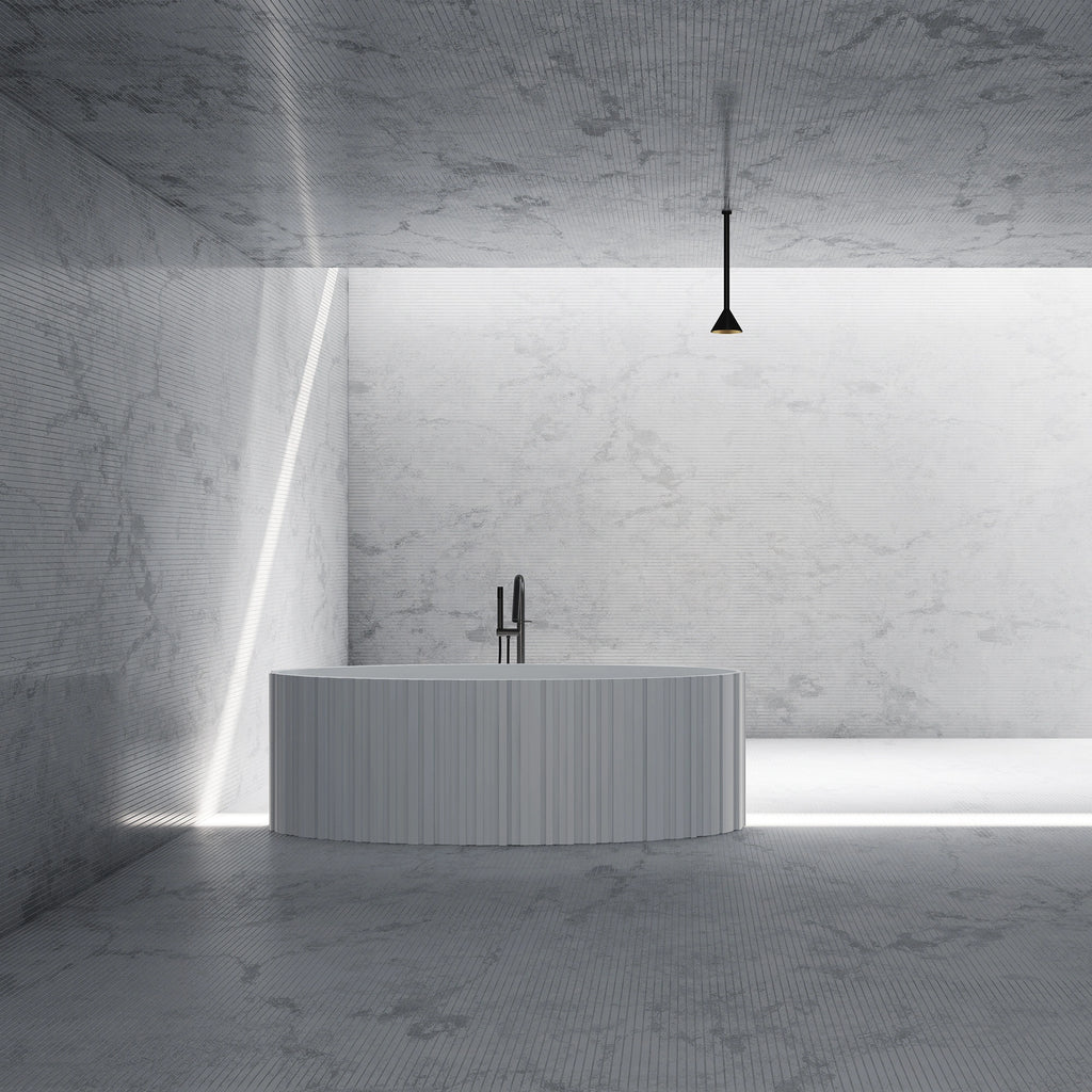 MR88857 Fluted Long Oval Freestanding Bath | MonBlari Front View Close-up