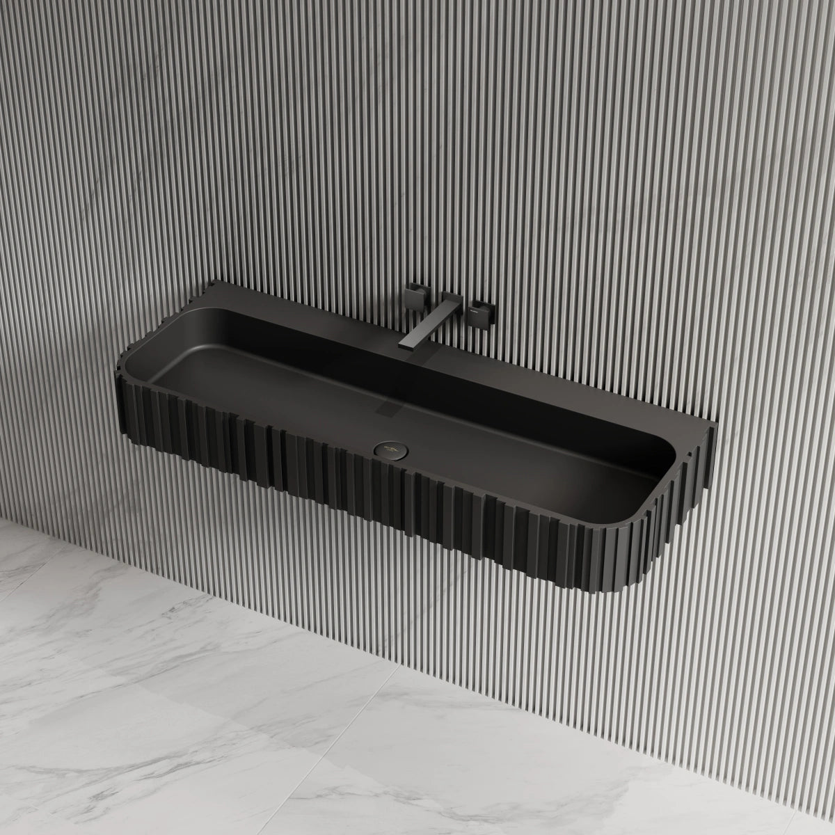 MonBlari MR-G8856-1 black solid surface wall-mounted basin right side top view