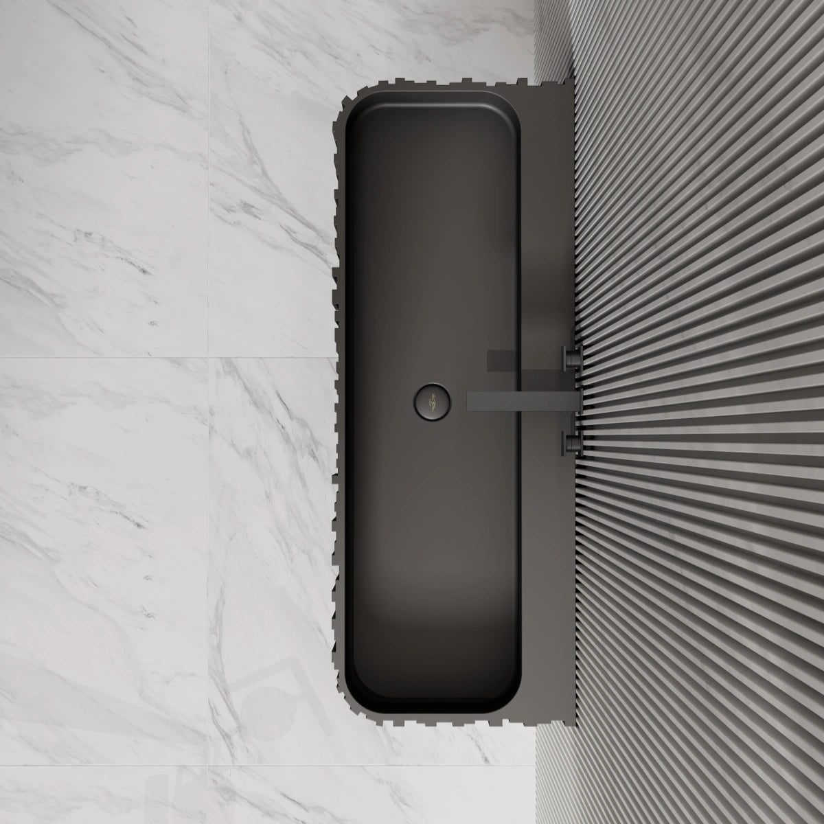 MonBlari MR-G8856-1 black solid surface wall-mounted basin top view