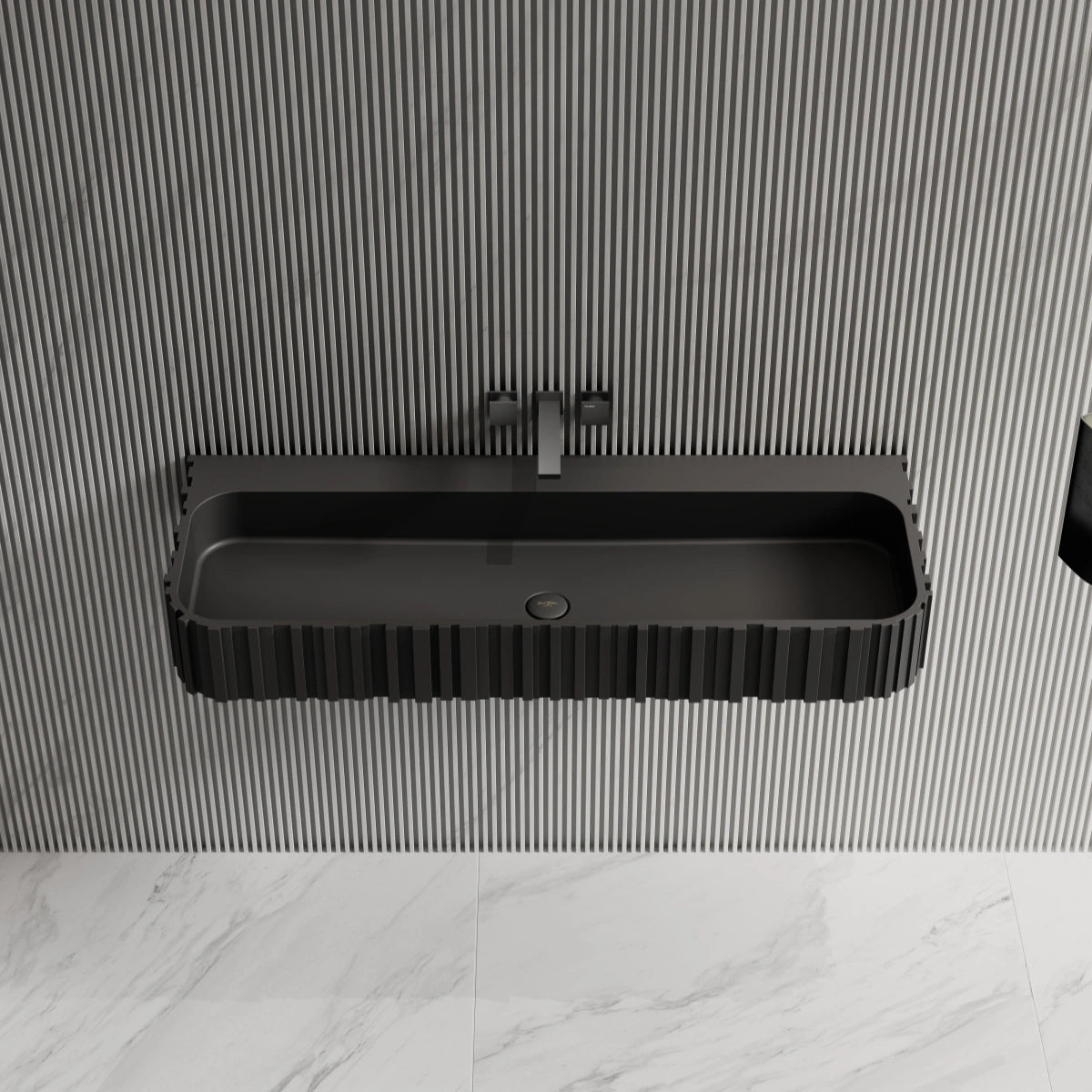 MonBlari MR-G8856-1 black solid surface wall-mounted basin top view close-up