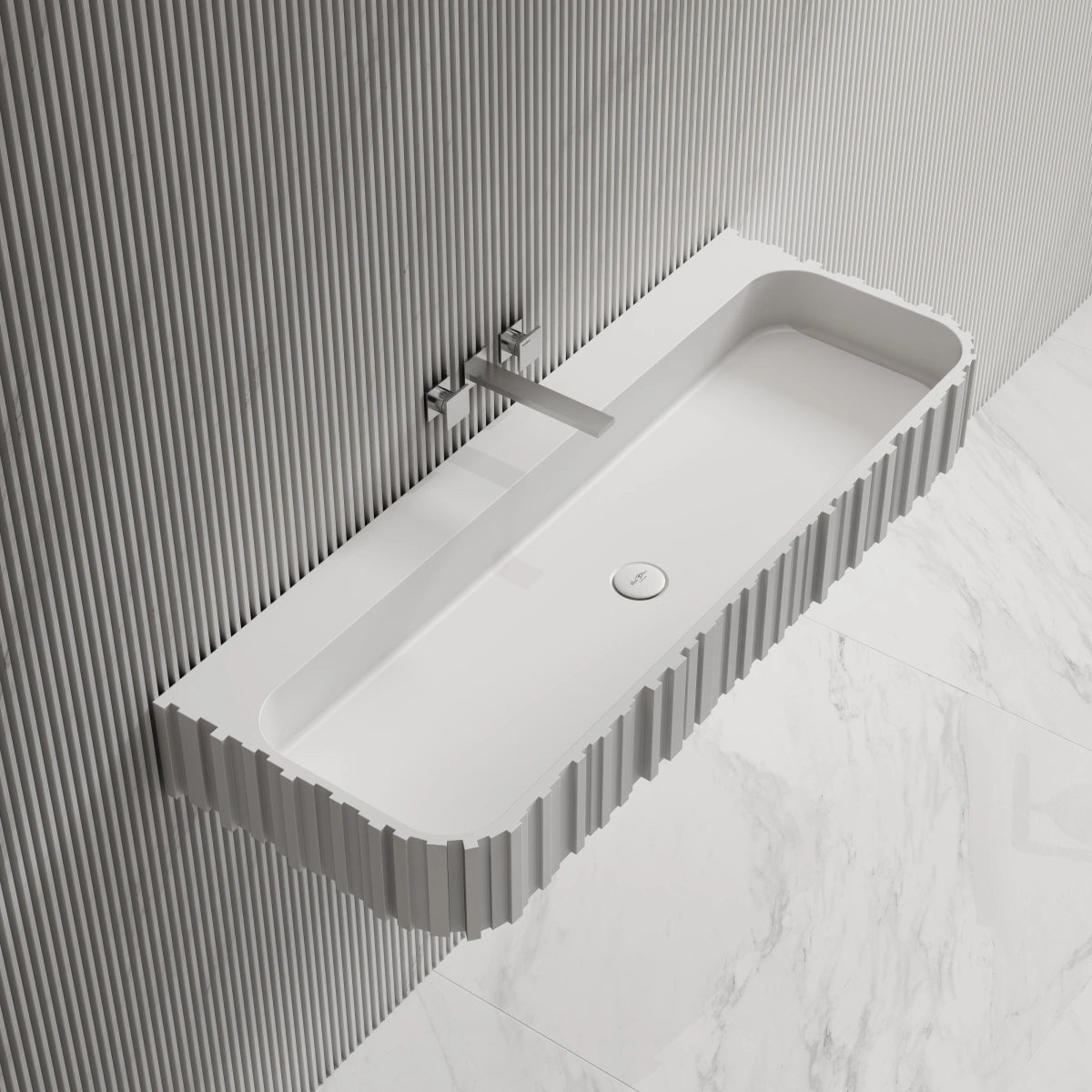 MonBlari MR-G8856-1 solid surface wall-mounted basin side top view close-up