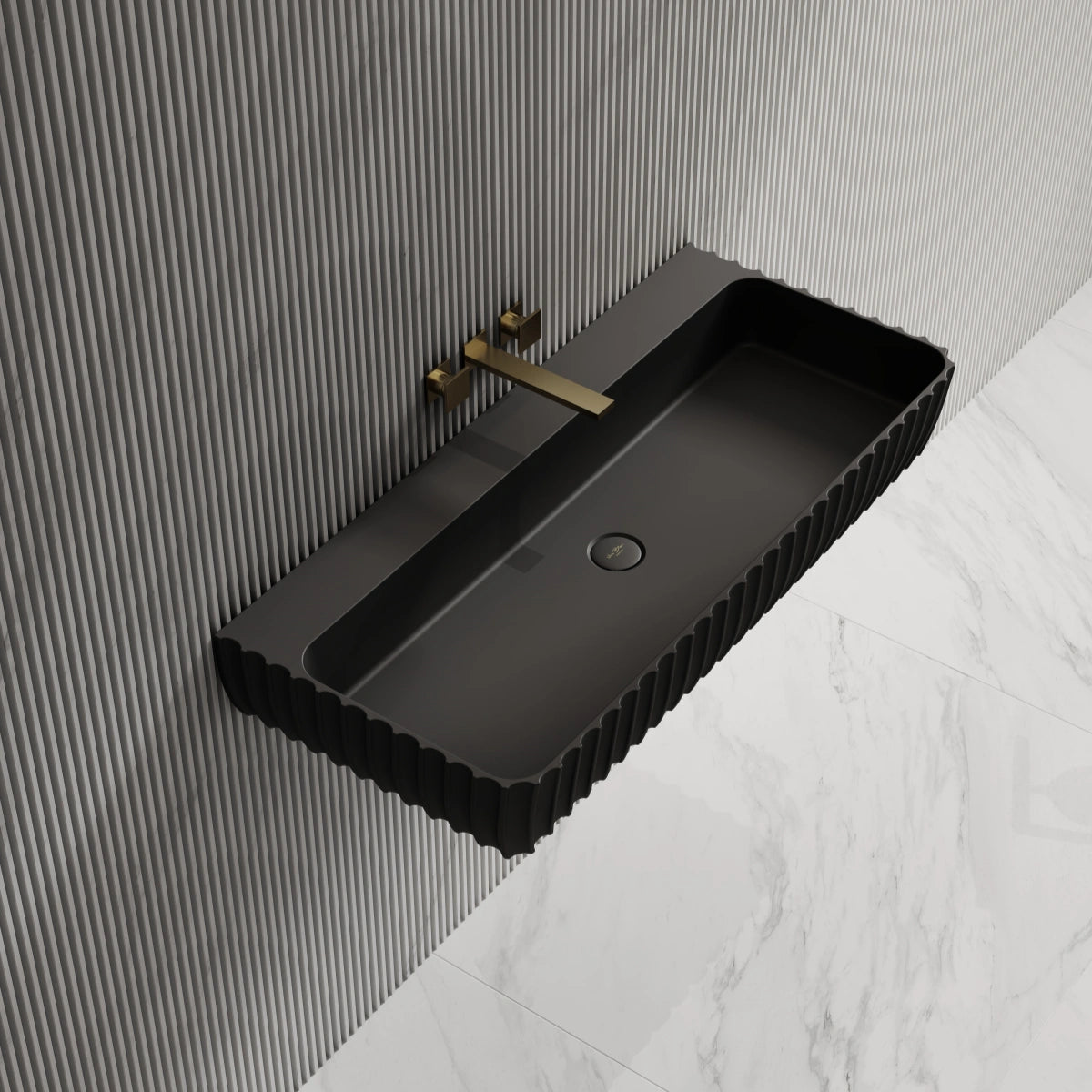 MonBlari MR‑G8876‑1 black solid surface basin left side top view close-up