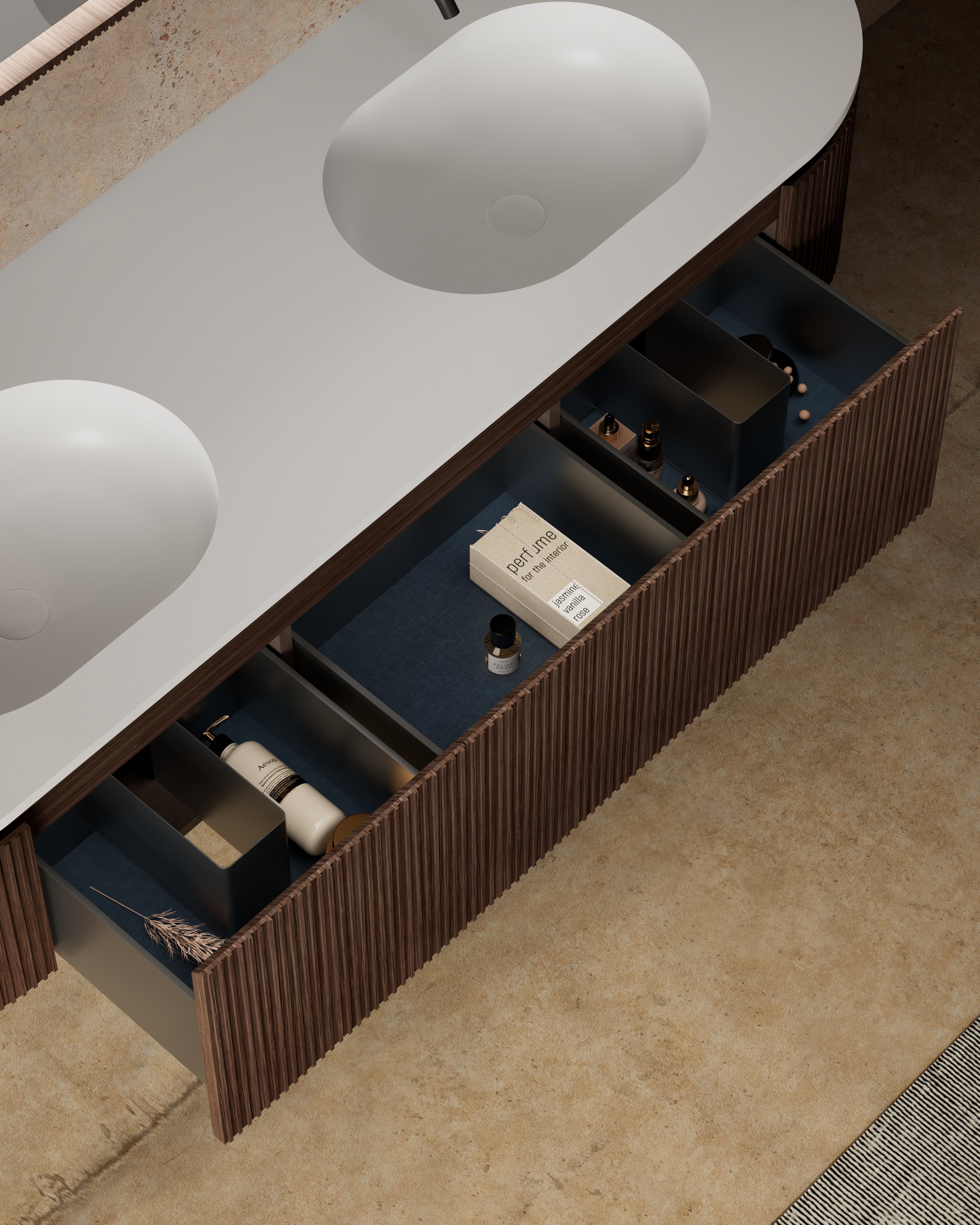 MonBlari MW-V0602A double vanity units with mirror-1800mm side view close-up