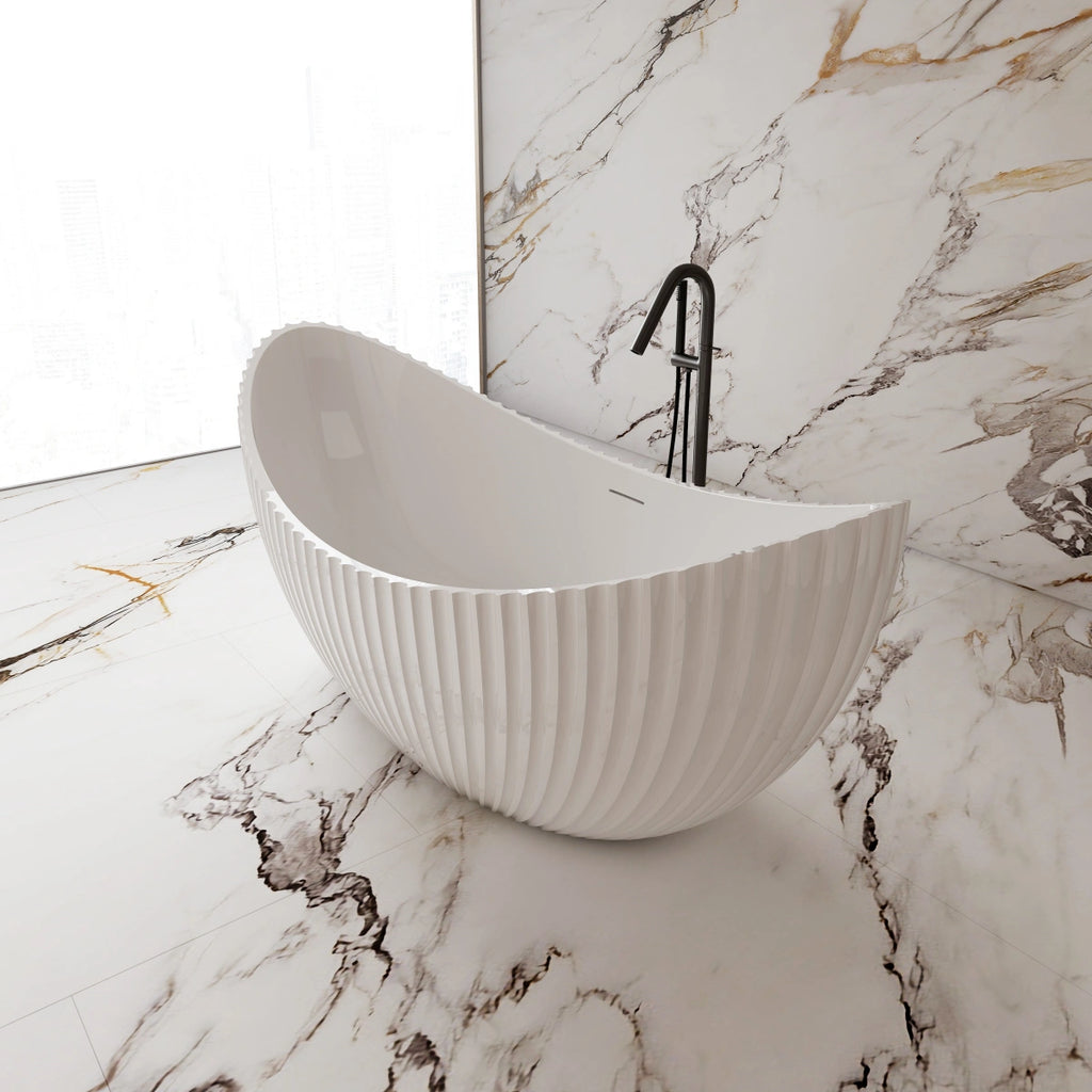 MonBlari MY‑66618 Crescent-Shaped Freestanding Bath Diagonal Side View 