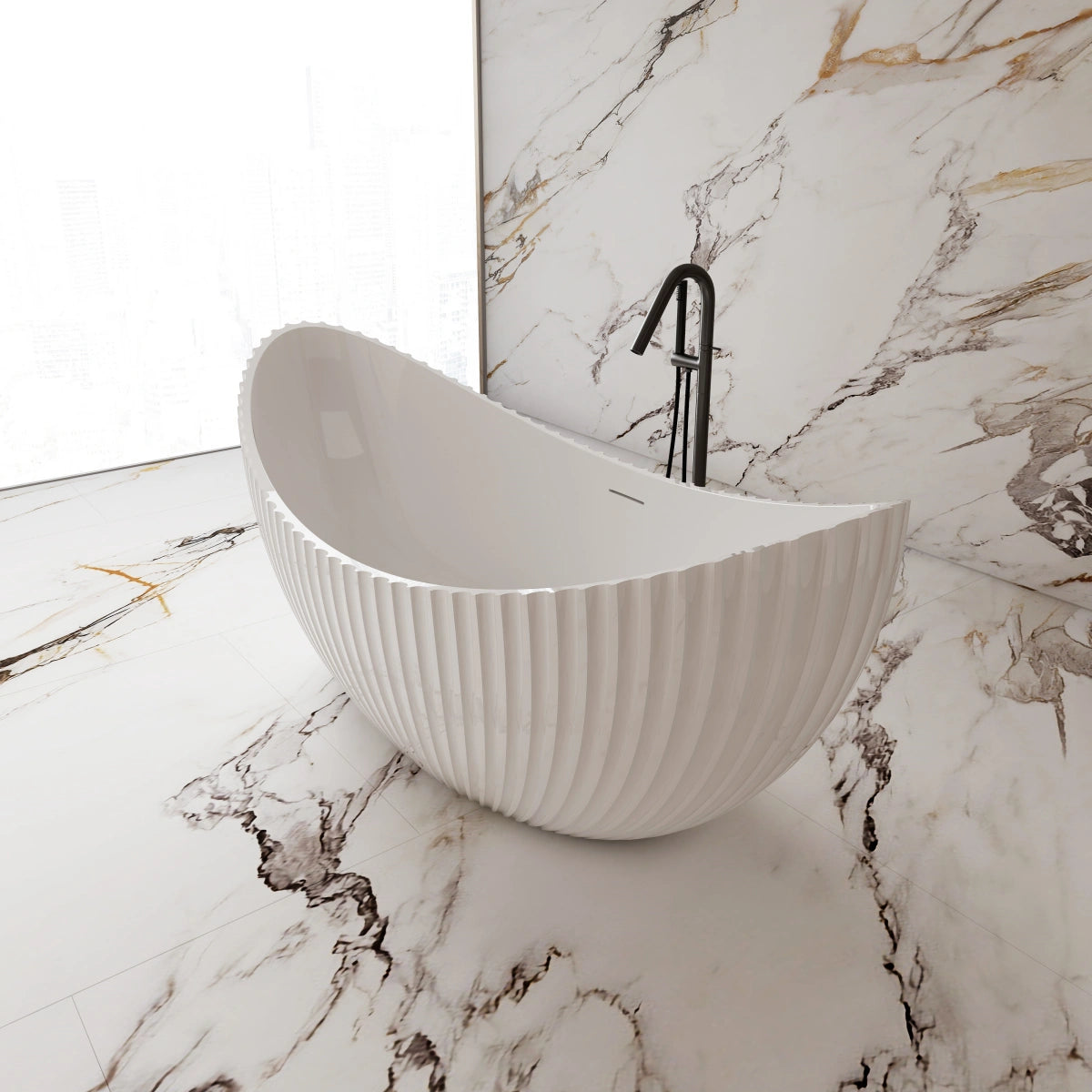 MonBlari MY‑66618 Crescent-Shaped Freestanding Bath Diagonal Side View 