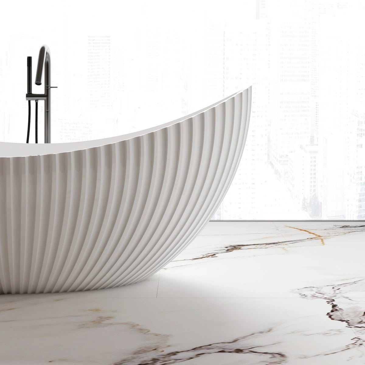 MonBlari MY‑66618 Crescent-Shaped Freestanding Bath Right Side View Close-up