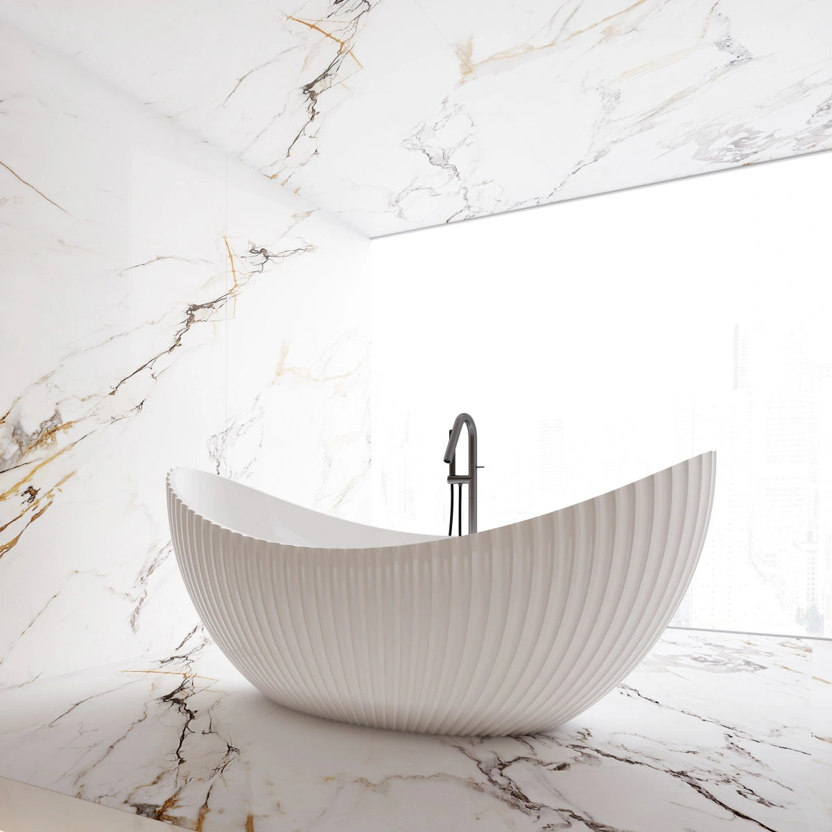 MonBlari MY‑66618 Crescent-Shaped Freestanding Bath Side View