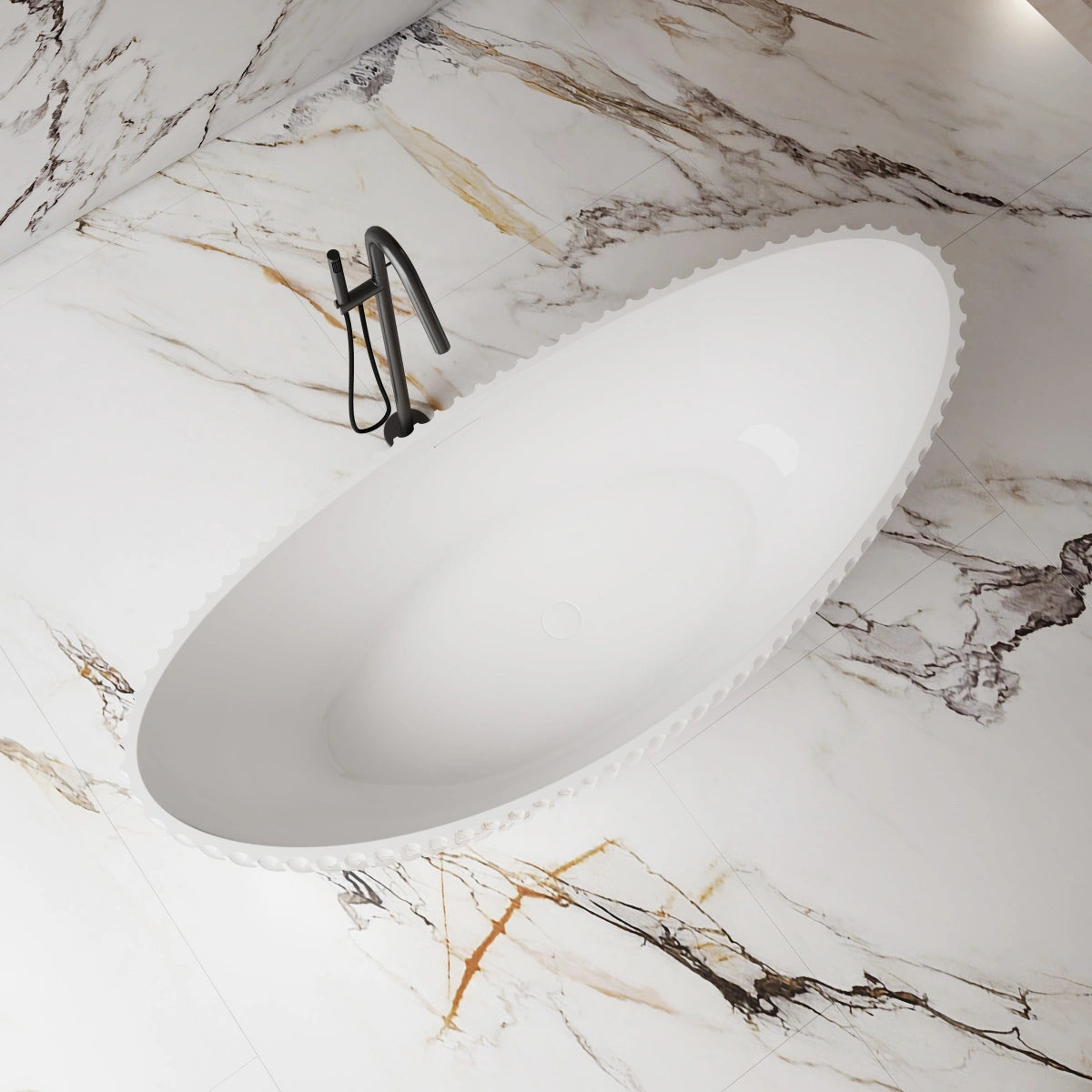 MonBlari MY‑66618 Crescent-Shaped Freestanding Bath Top View Close-up