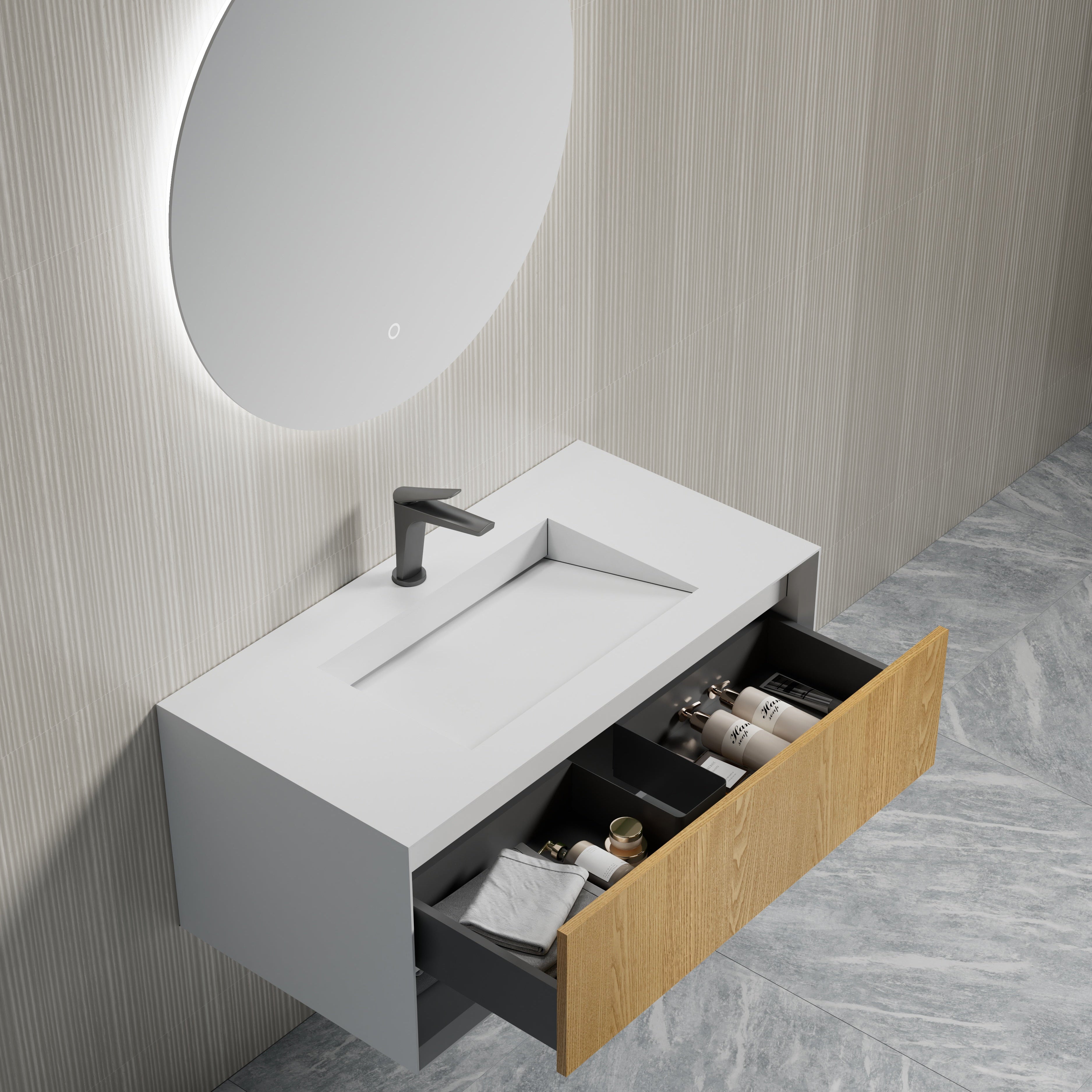 MonBlari TW-2500 Vanity Units with Mirror – 800mm  Left Side Top View Close-up