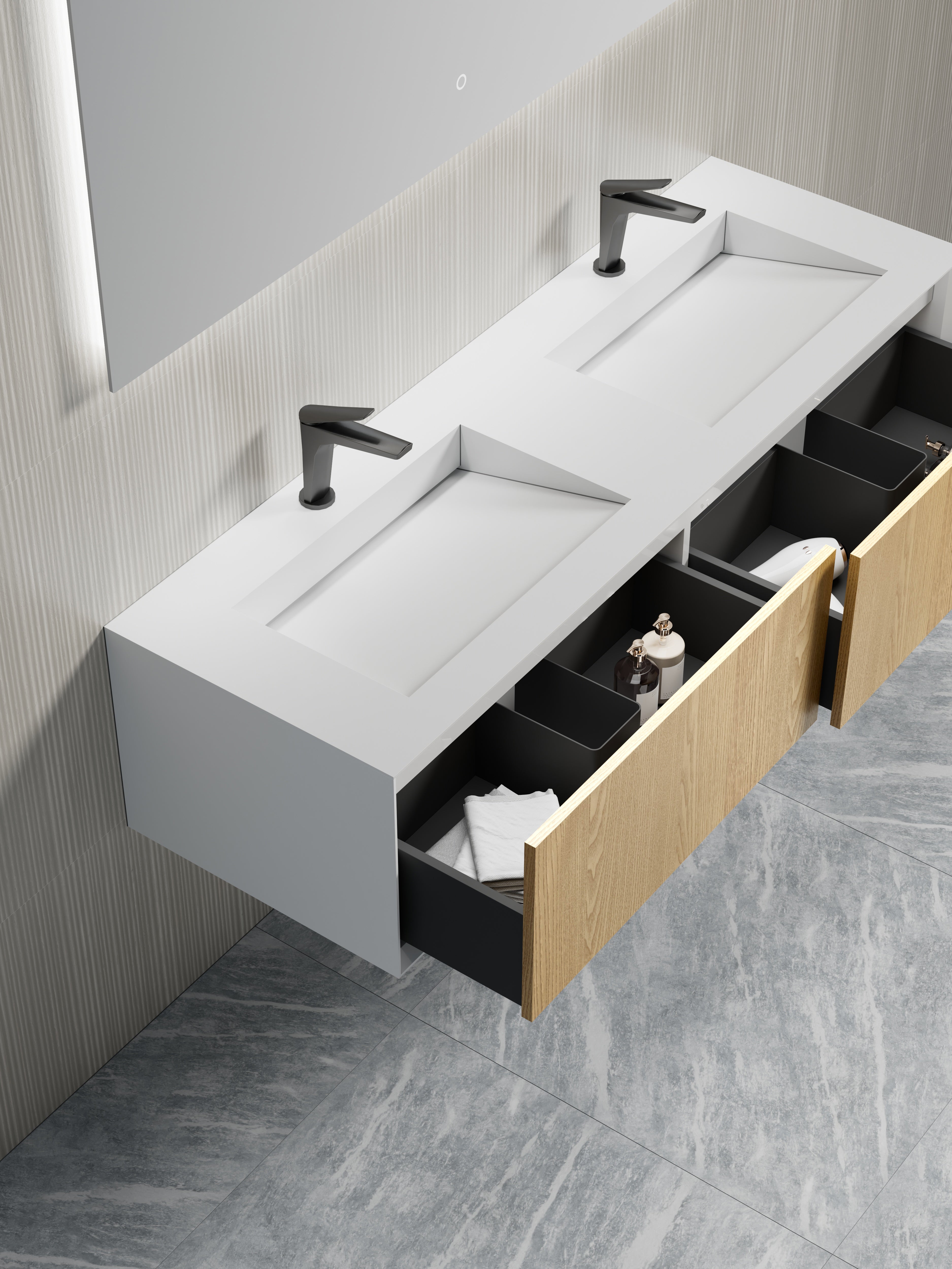 MonBlari TW-2502 vanity units with mirror-1400mm diagonal top view close-up