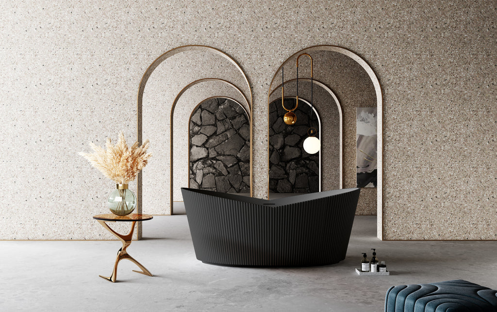 MonBlari TW-7193 Black Acrylic Double Slipper Bathtub Front View