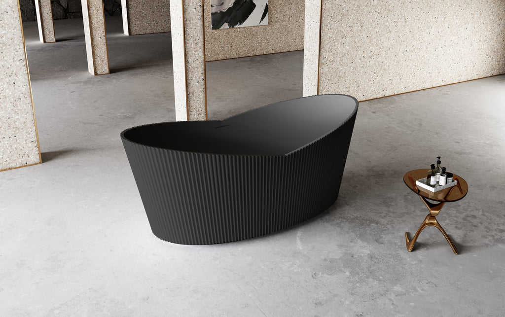 MonBlari TW-7193 Black Acrylic Double Slipper Bathtub Side View