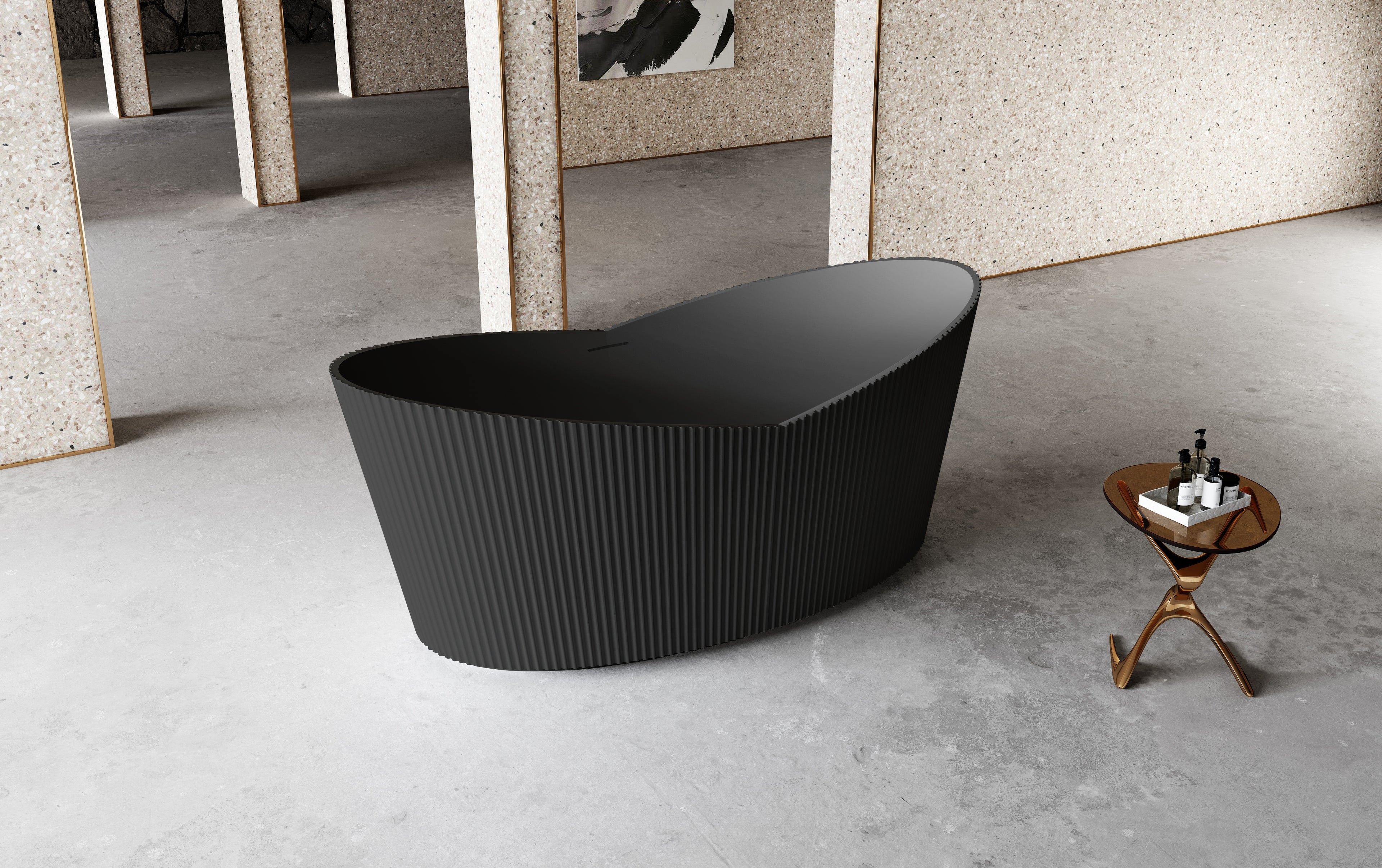 MonBlari TW-7193 Black Acrylic Double Slipper Bathtub Side View