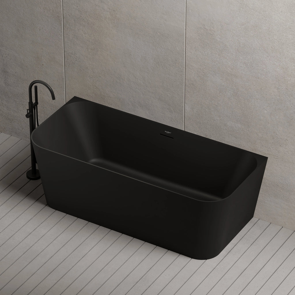 MonBlari TW-7619 Blck Acrylic Back-to-Wall Bathtub Side Top View Close-up
