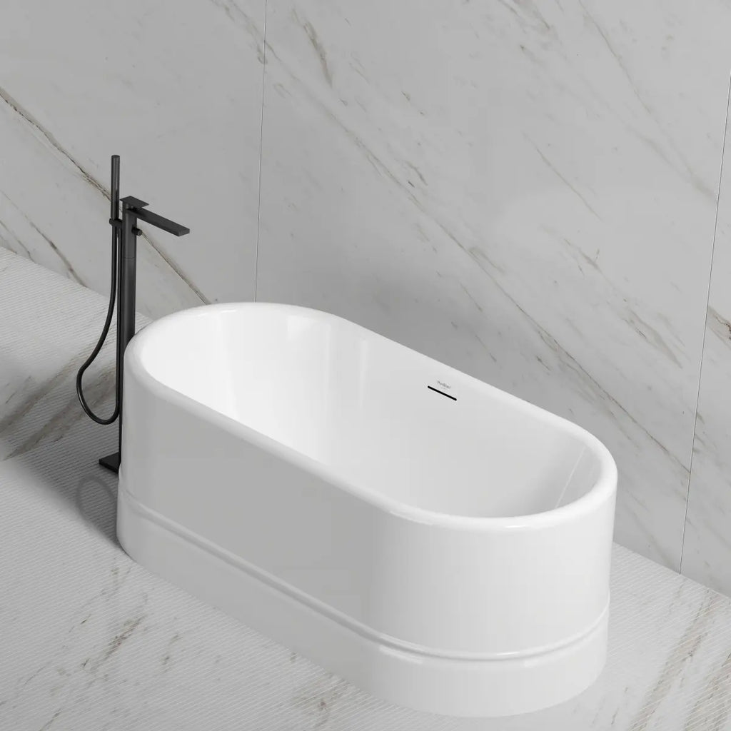 MonBlari TW-7780 White Acrylic Freestanding Bathtub Side Top View Close-up