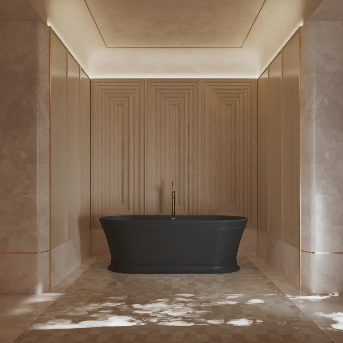 MonBlari TW-7796 Black Acrylic Freestanding Bathtub Front View