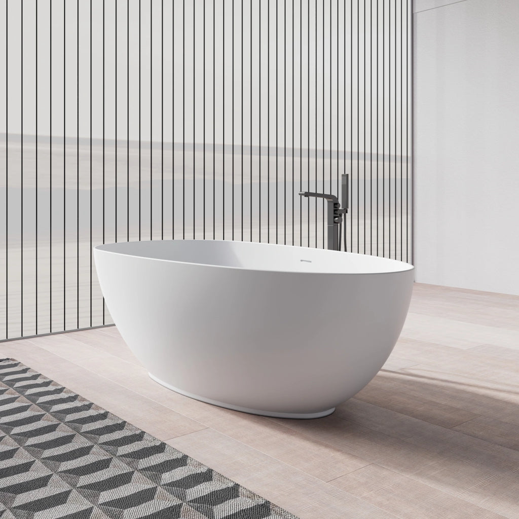 MonBlari TW-8001 Oval Solid Surface Stone Bath Diagonal View