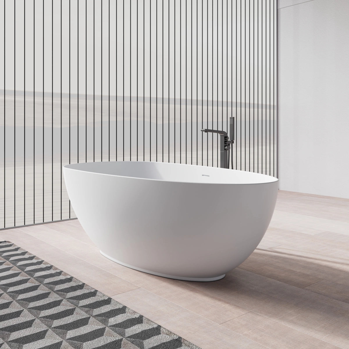MonBlari TW-8001 Oval Solid Surface Stone Bath Diagonal View