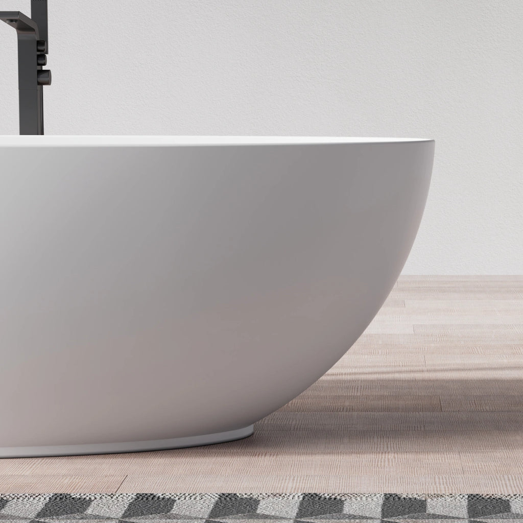 MonBlari TW-8001 Oval Solid Surface Stone Bath Right Side View Close-up