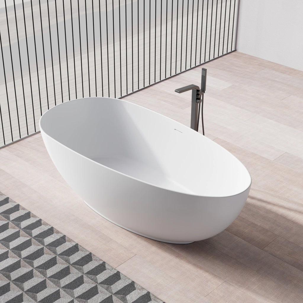 MonBlari TW-8001 Oval Solid Surface Stone Bath Side View Close-up