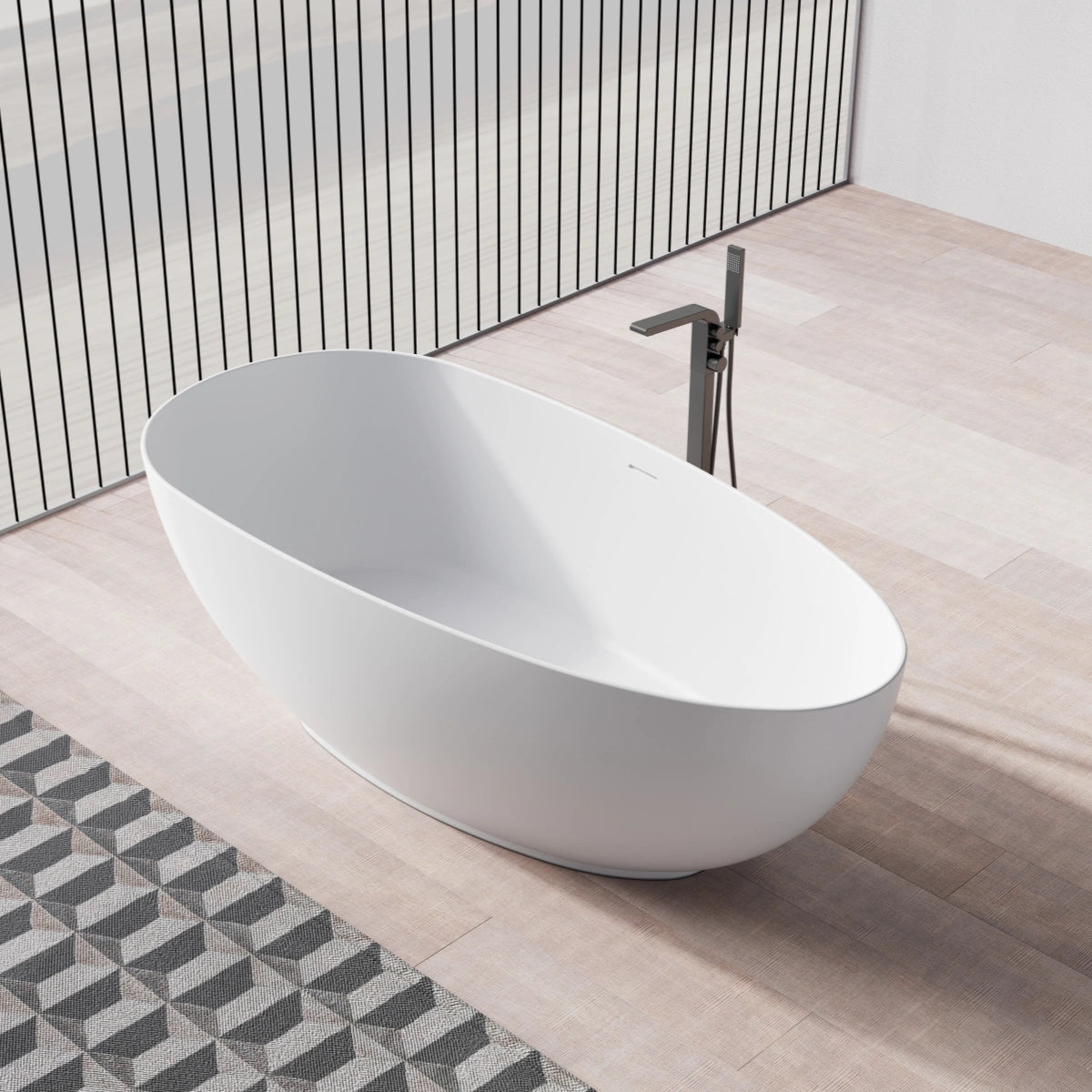 MonBlari TW-8001 Oval Solid Surface Stone Bath Side View Close-up