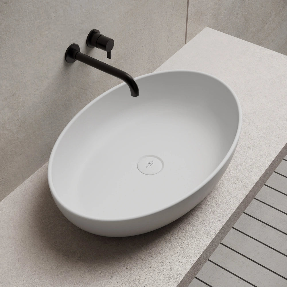 MonBlari TW-A101 Solid Surface Countertop Basin 600mm Left Side Top View Close-up
