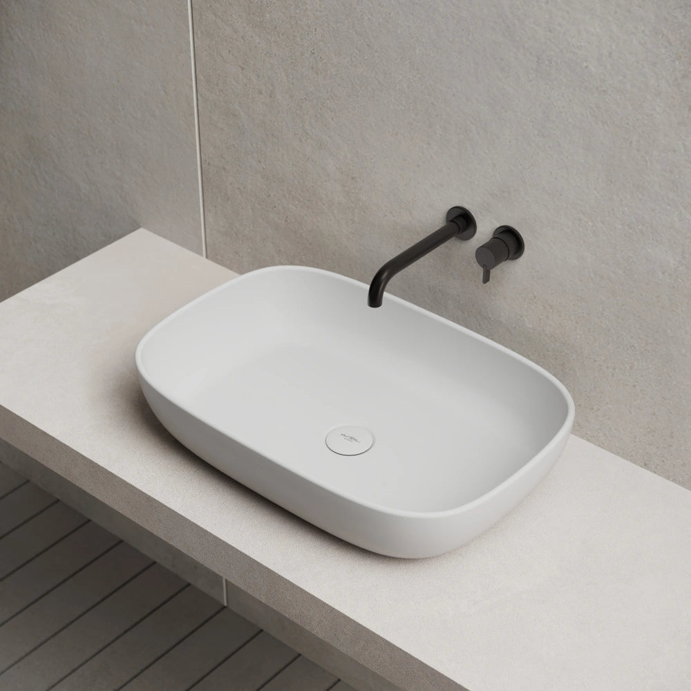 MonBlari TW-A102 Solid Surface Countertop Vessel Bathroom Sink 600mm Side Top View Close-up
