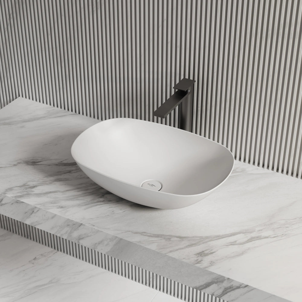 MonBlari TW-A107 Oval Solid Surface Countertop Basin 540mm Side Top View Close-up