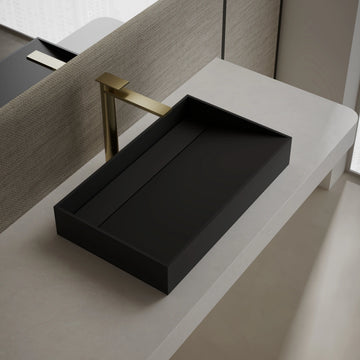 MonBlari TW-A160 Black Countertop Solid Surface Basin Side Top View