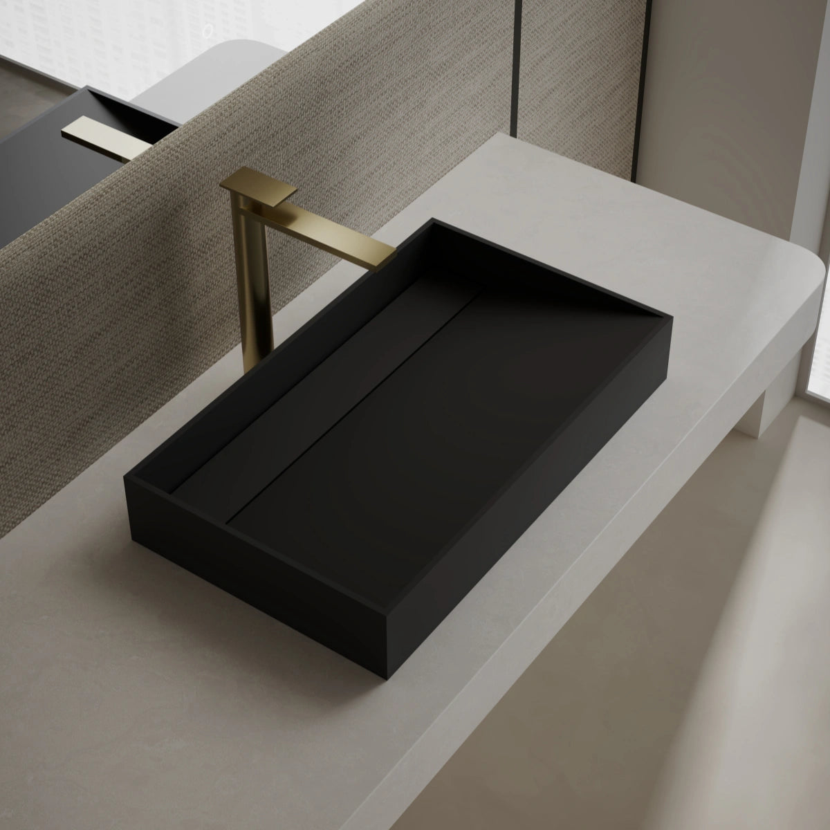 MonBlari TW-A160 Black Countertop Solid Surface Basin Side Top View